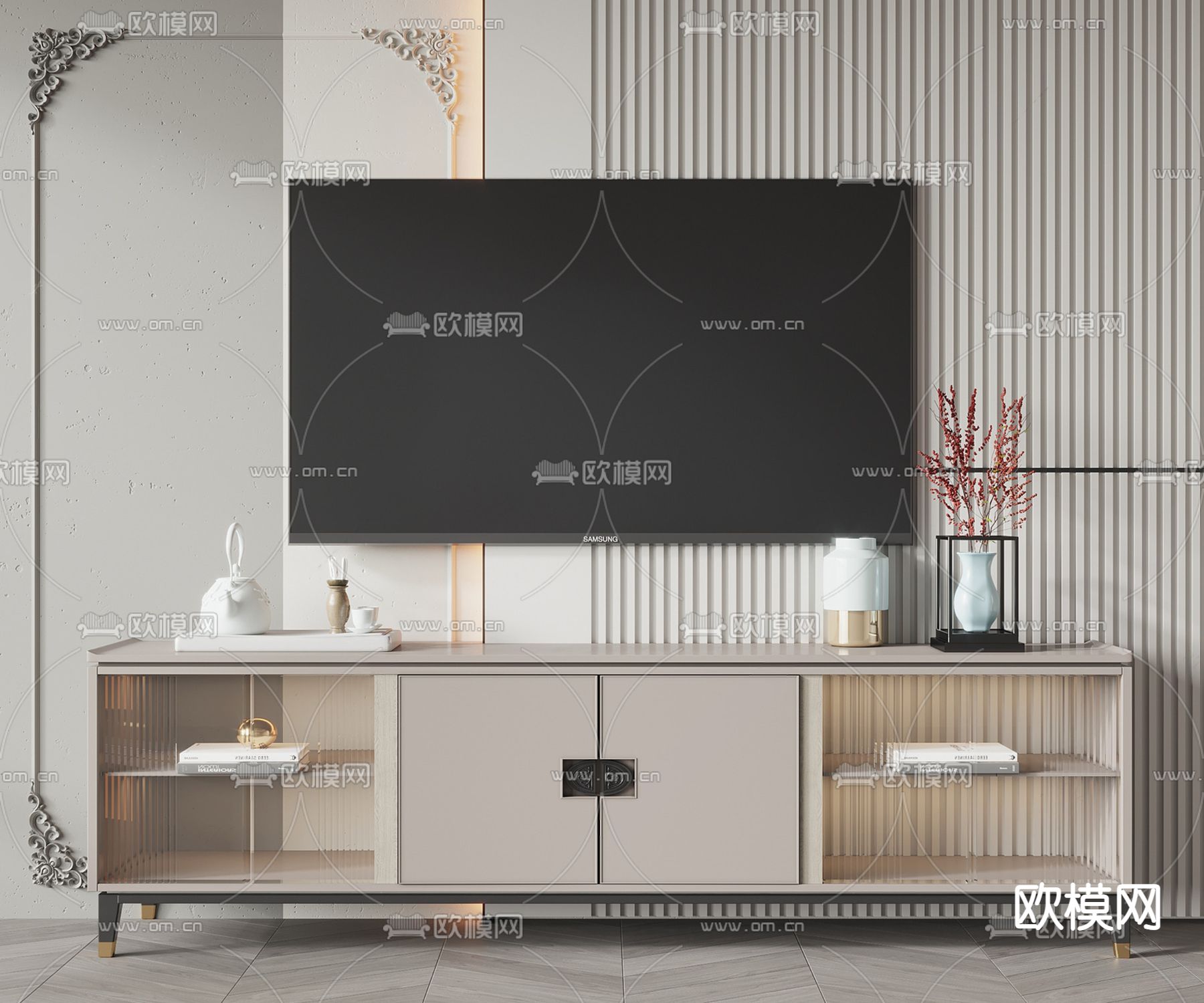 新中式电视柜su模型