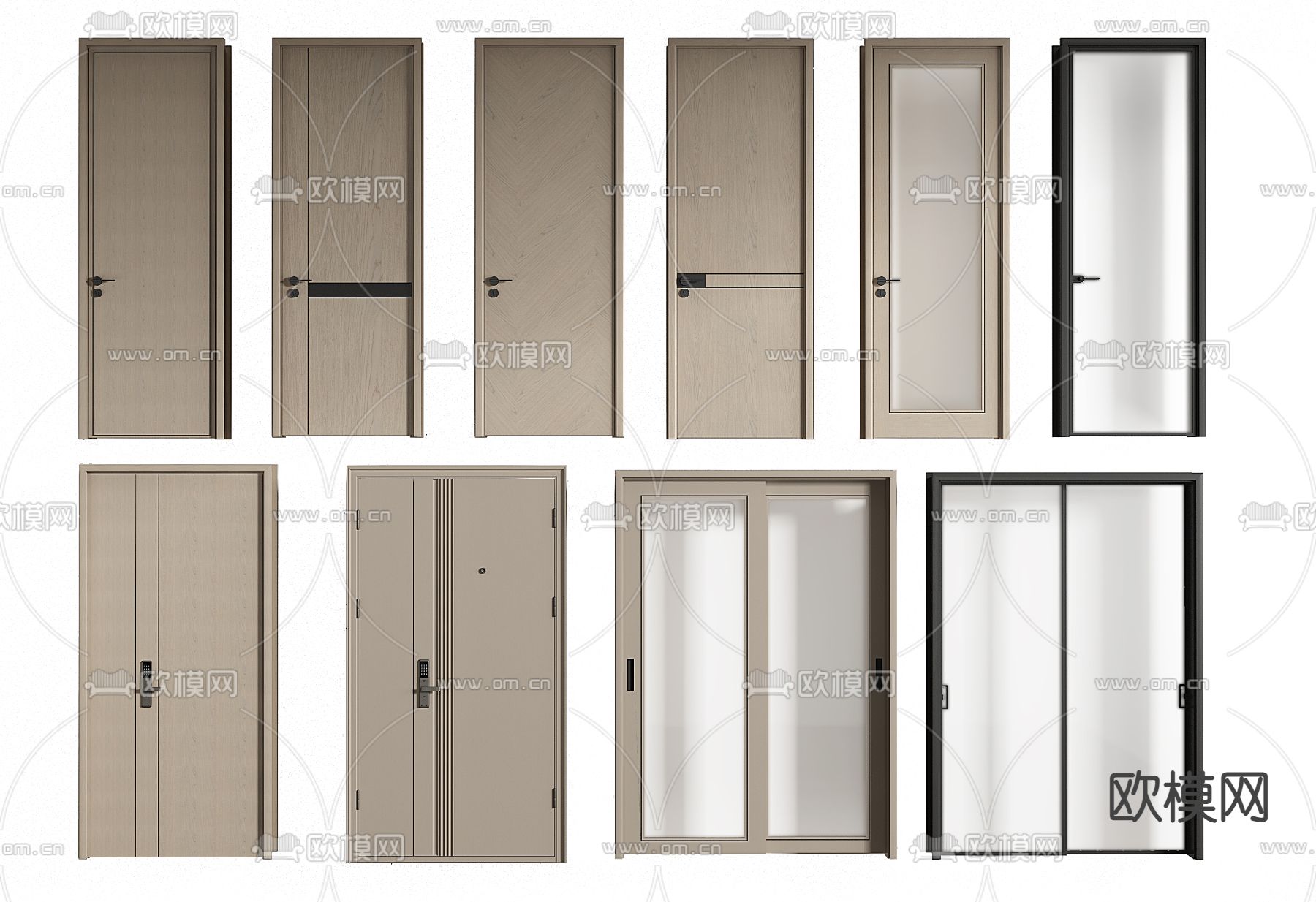 现代实木房门单开门推拉门3d模型下载