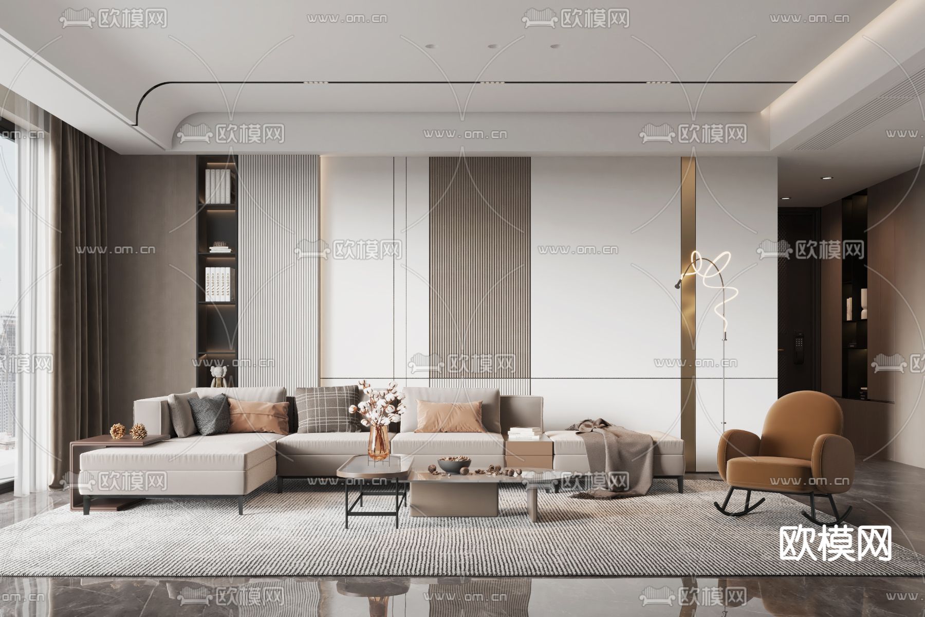 现代布艺转角沙发组合3d模型下载