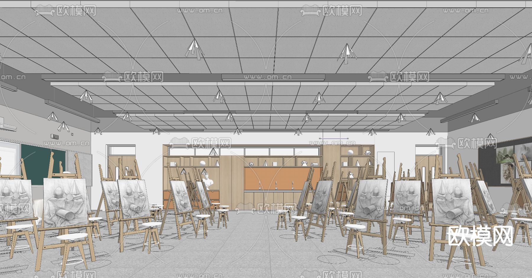 现代美术教室su模型下载（渲染图2）