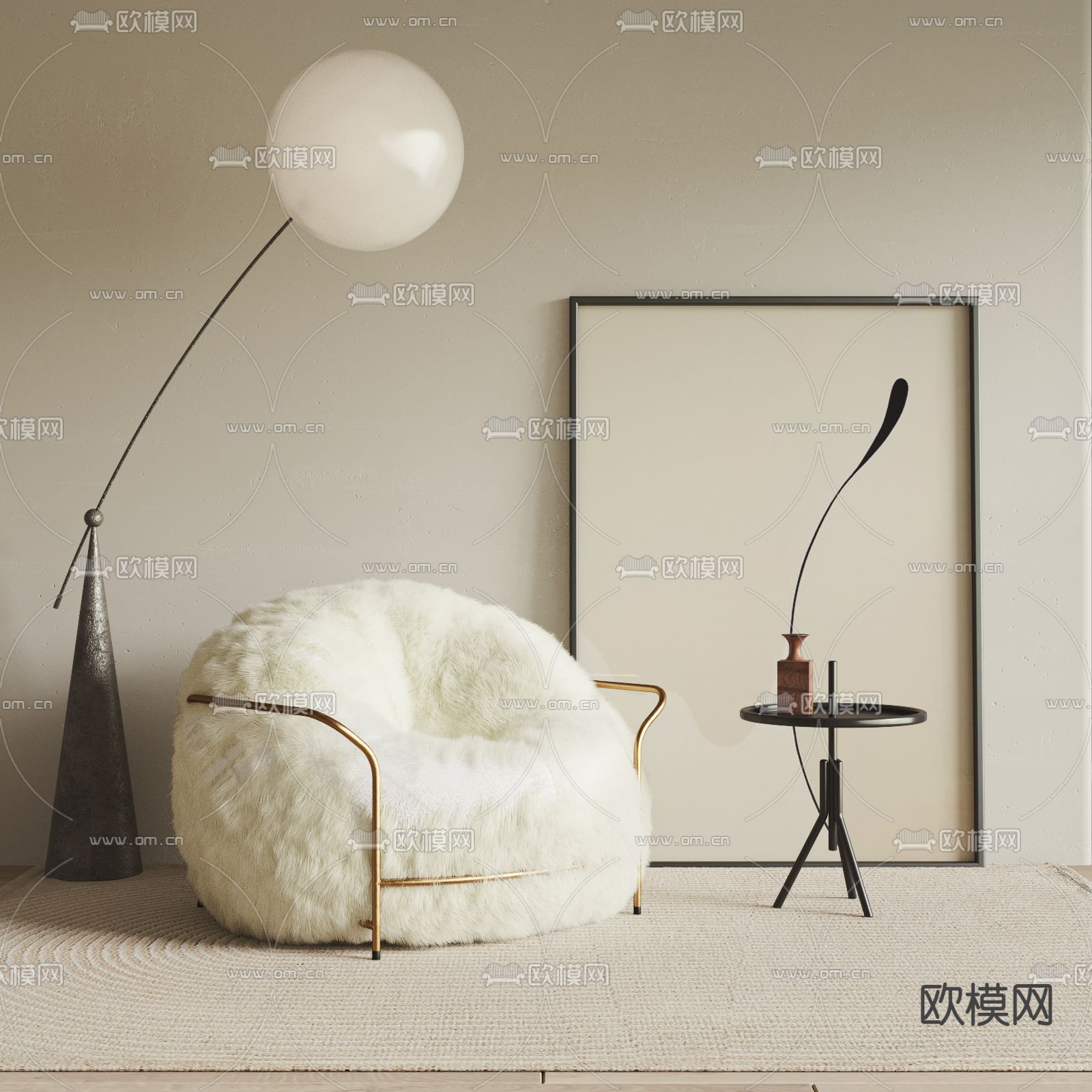 现代毛绒单人沙发3d模型
