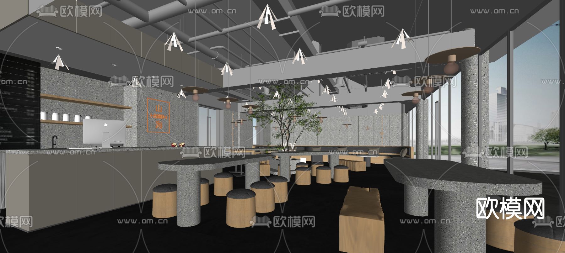 现代奶茶店su模型
