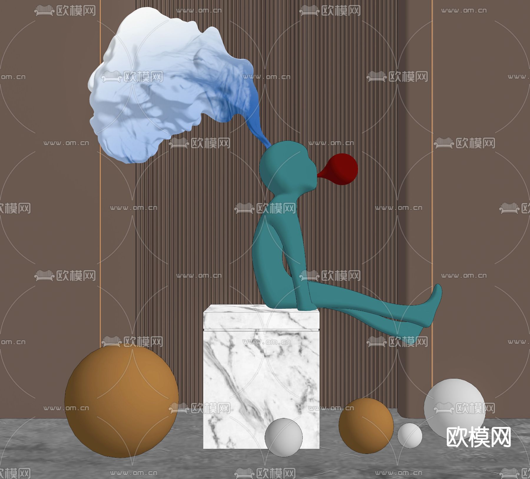 现代抽象人物雕塑su模型下载（渲染图2）