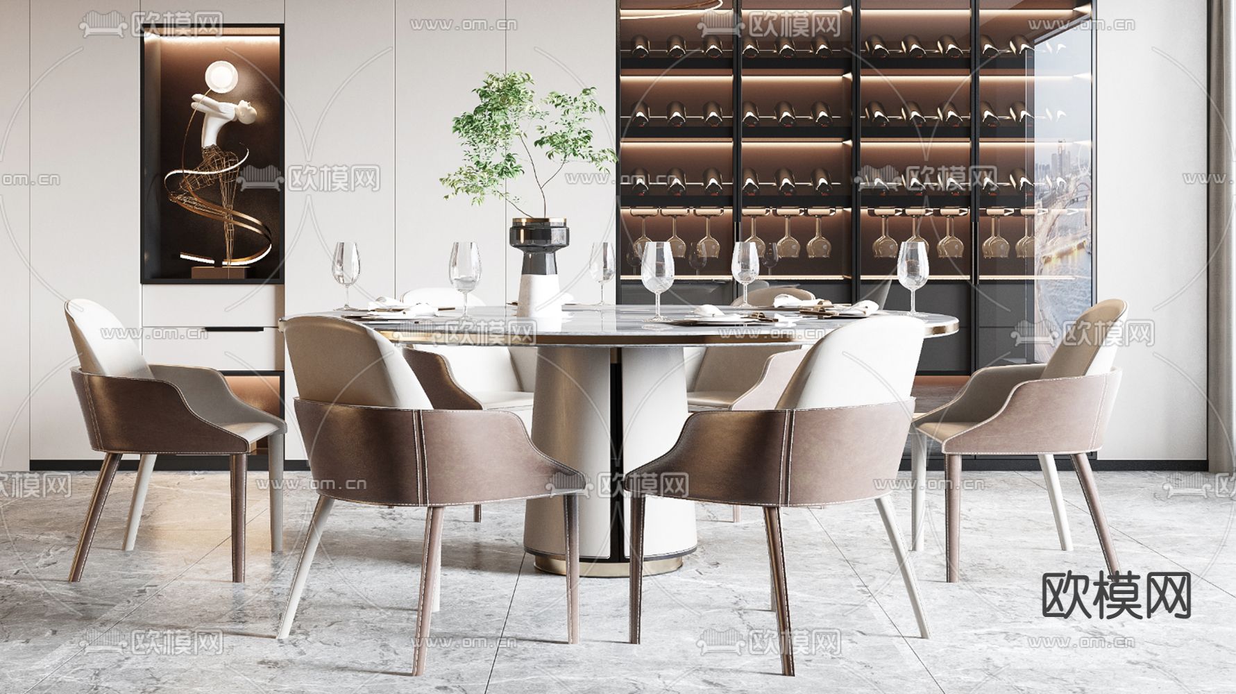 现代轻奢餐厅3d模型下载（渲染图2）