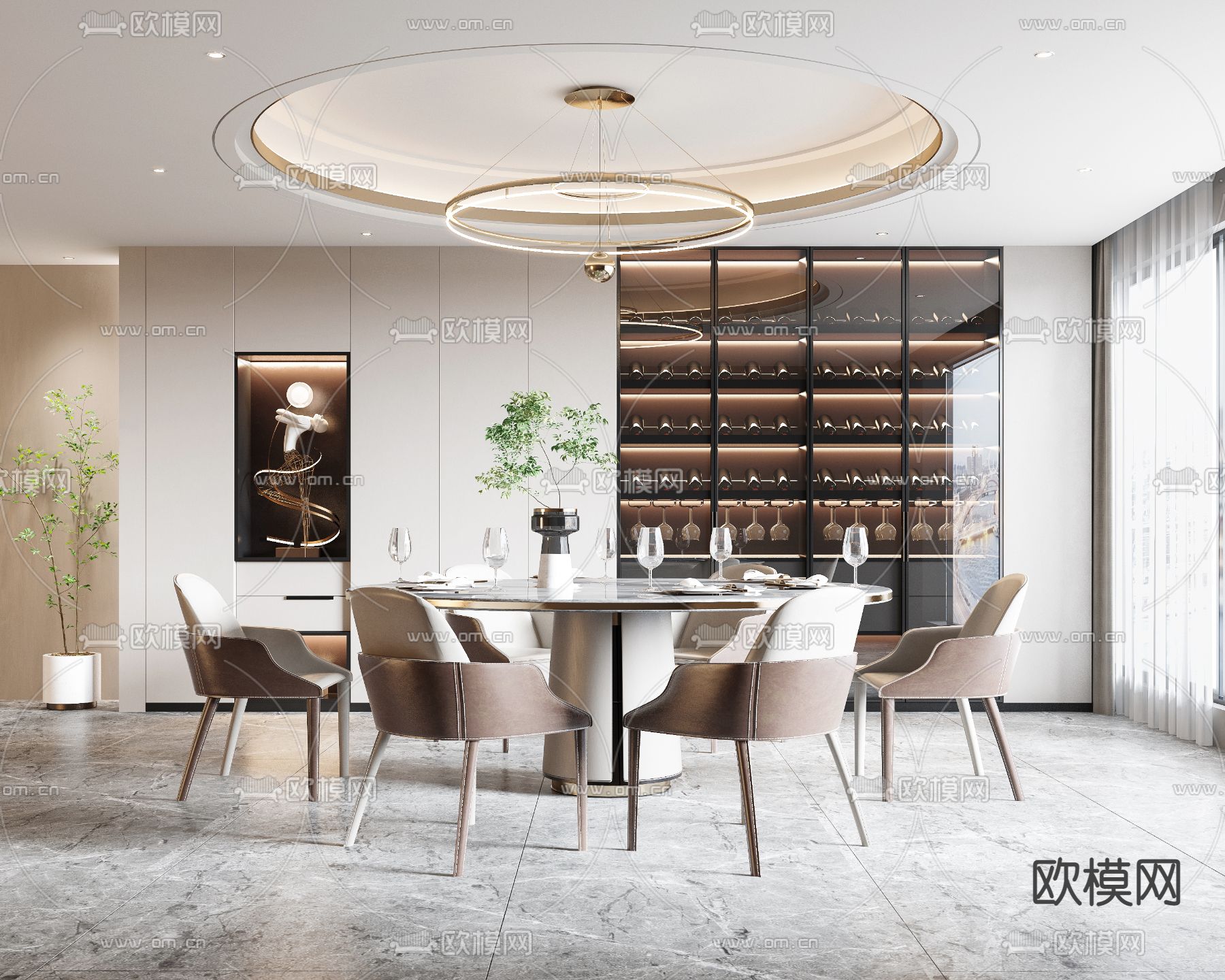 现代轻奢餐厅3d模型下载（渲染图1）