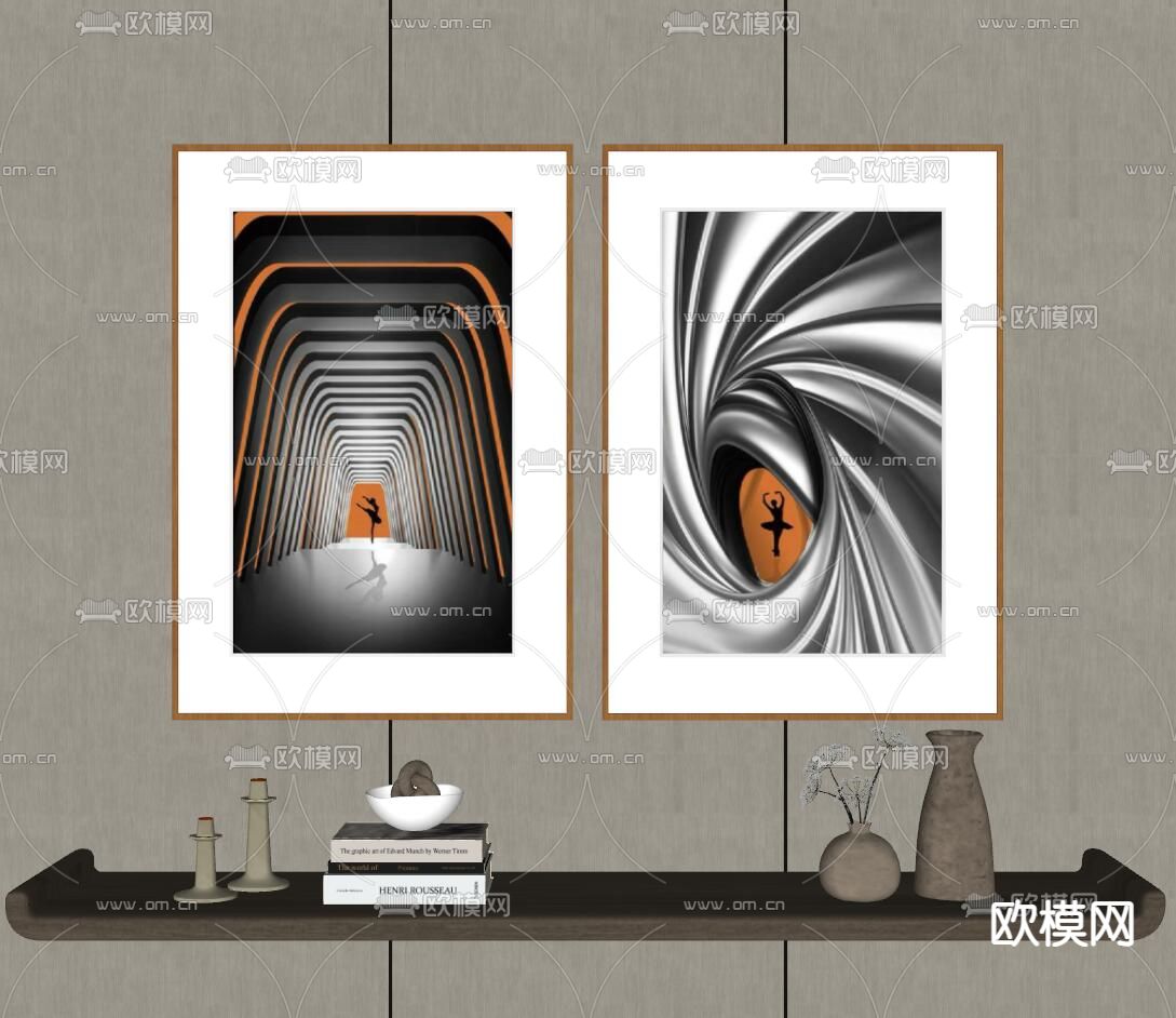 现代装饰挂画su模型下载（渲染图2）