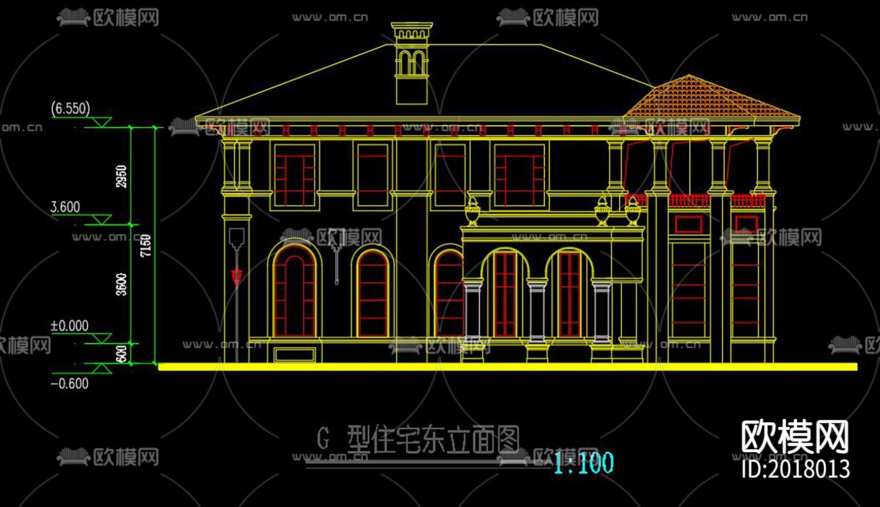 欧式别墅cad平面图下载（渲染图3）