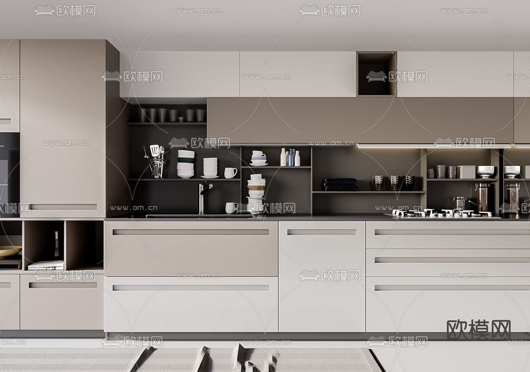 现代厨房橱柜3d模型下载