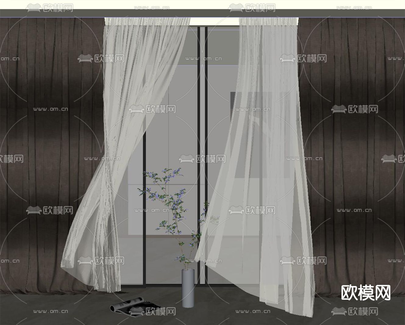 现代布艺纱窗窗帘su模型下载（渲染图2）