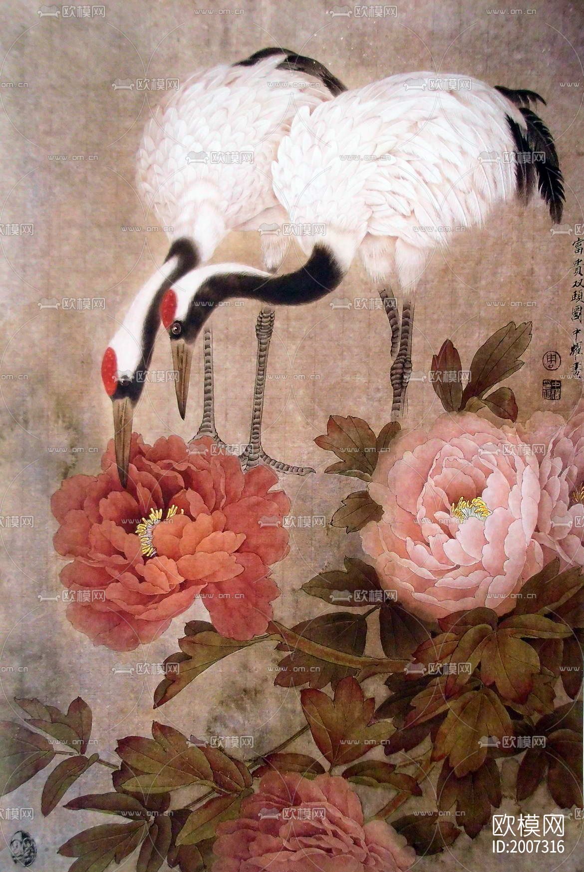 水墨丹顶鹤下载（渲染图1）