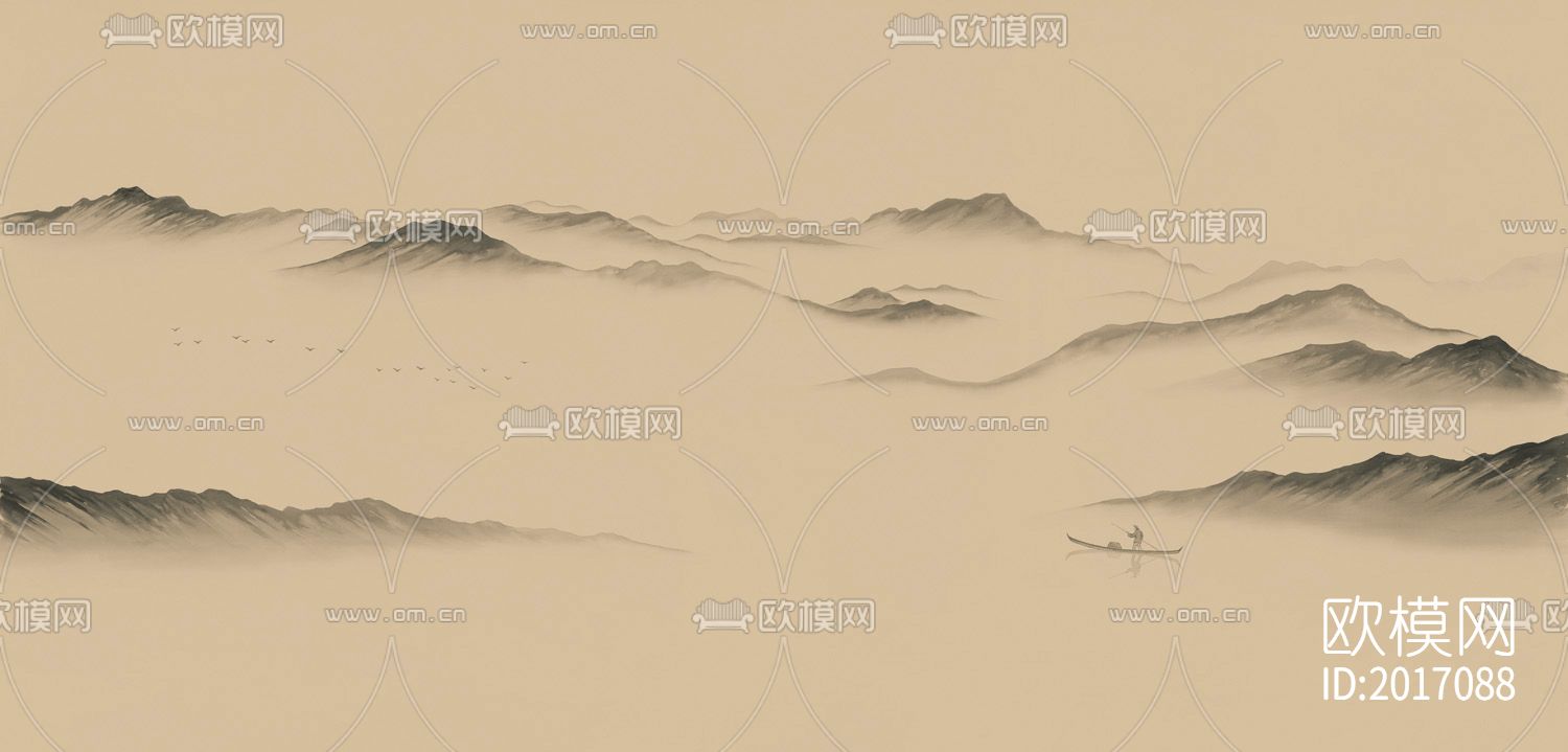 新中式意境山水壁画壁纸下载（渲染图7）