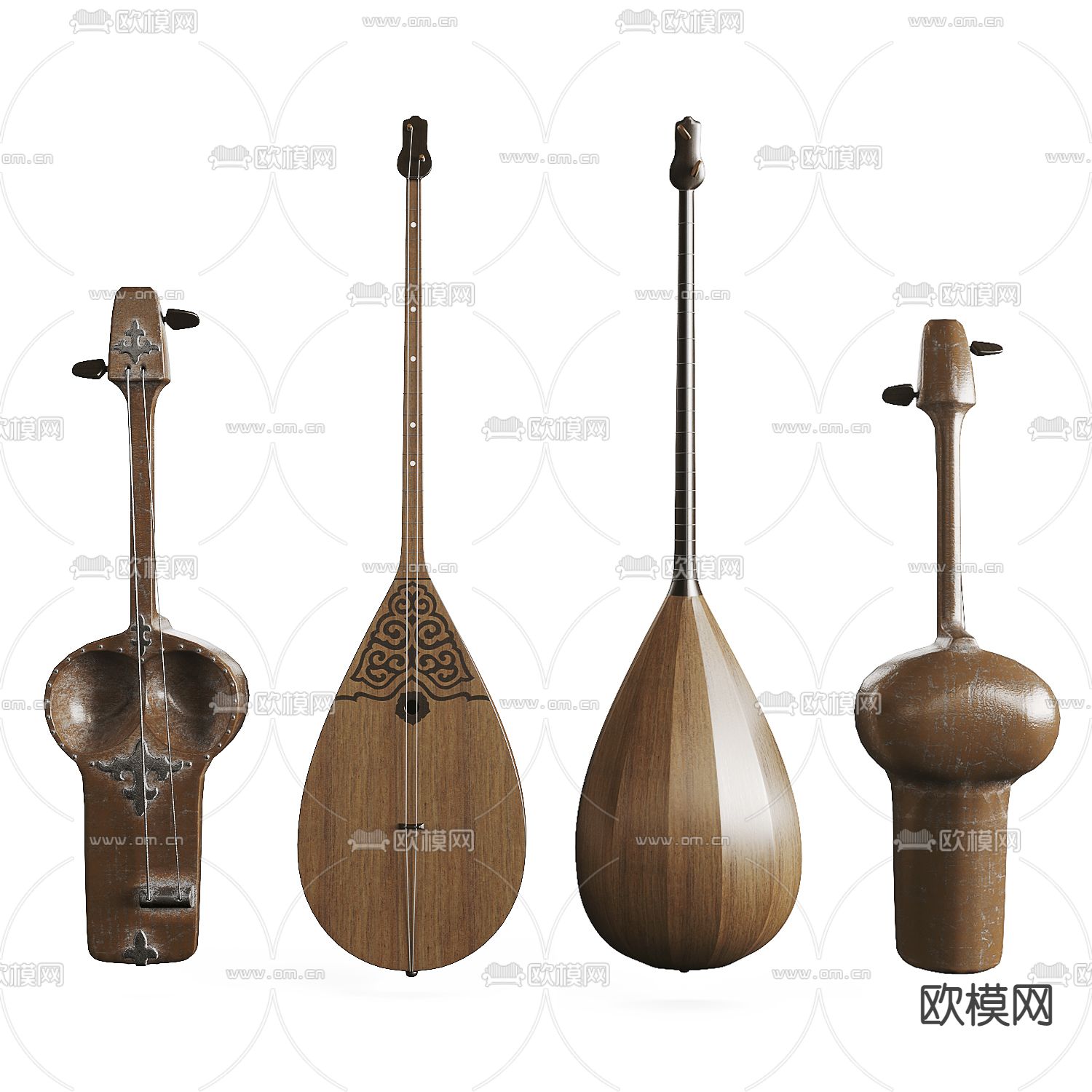 中式实木琵琶3d模型下载