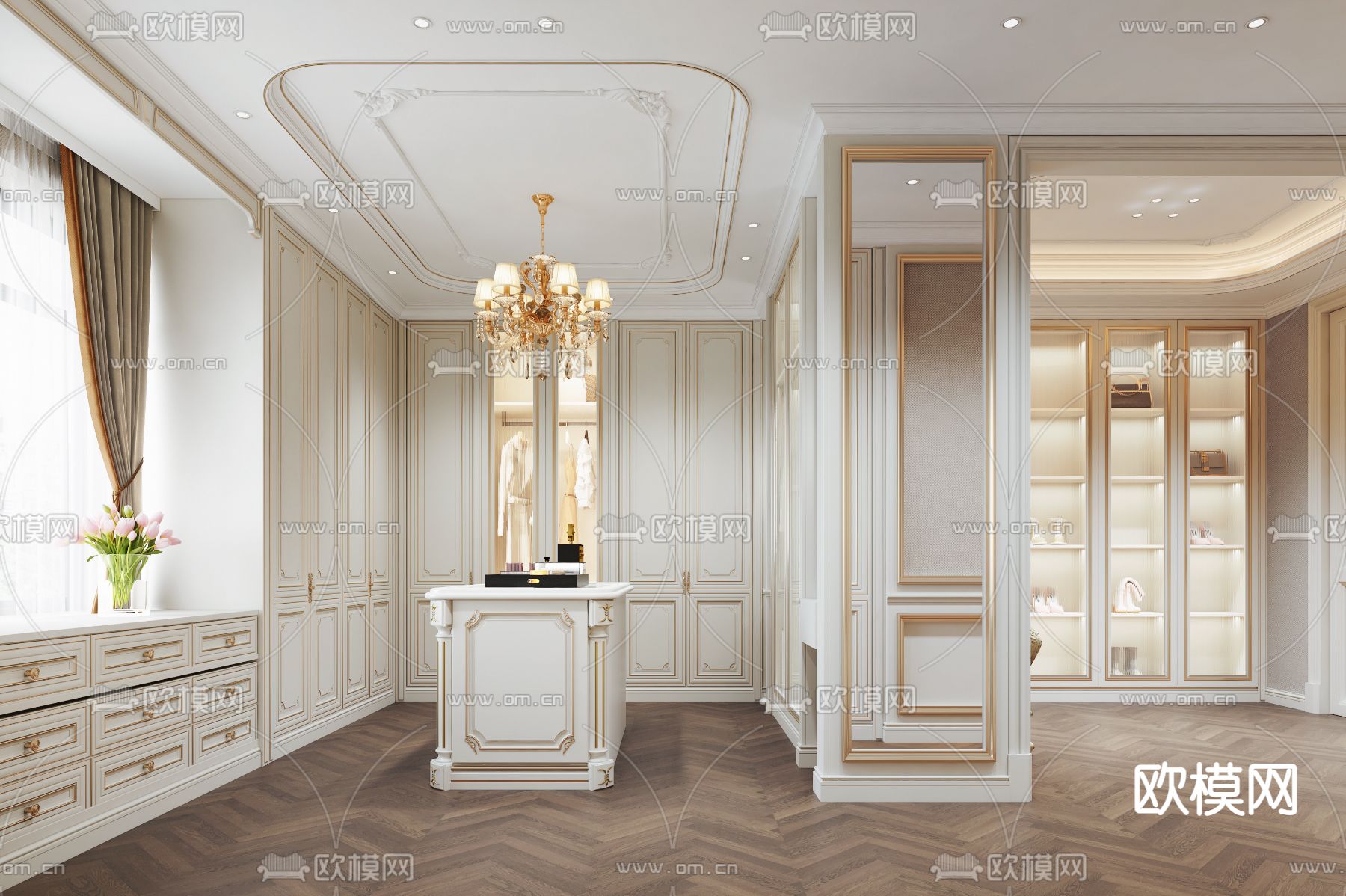 欧式轻奢卧室主人房3d模型下载（渲染图3）