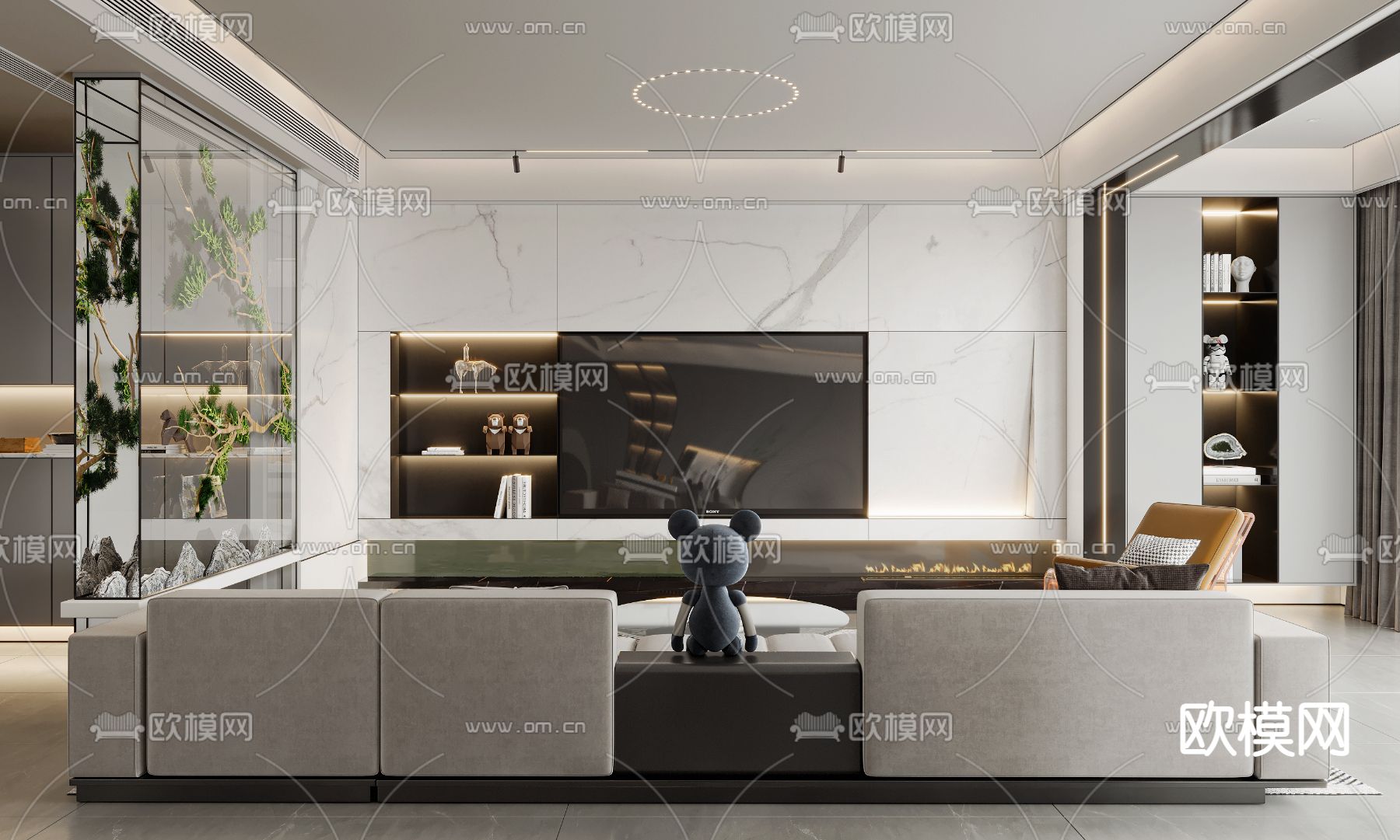 现代客厅3d模型下载_ID11856429_3dmax免费模型-欧模网