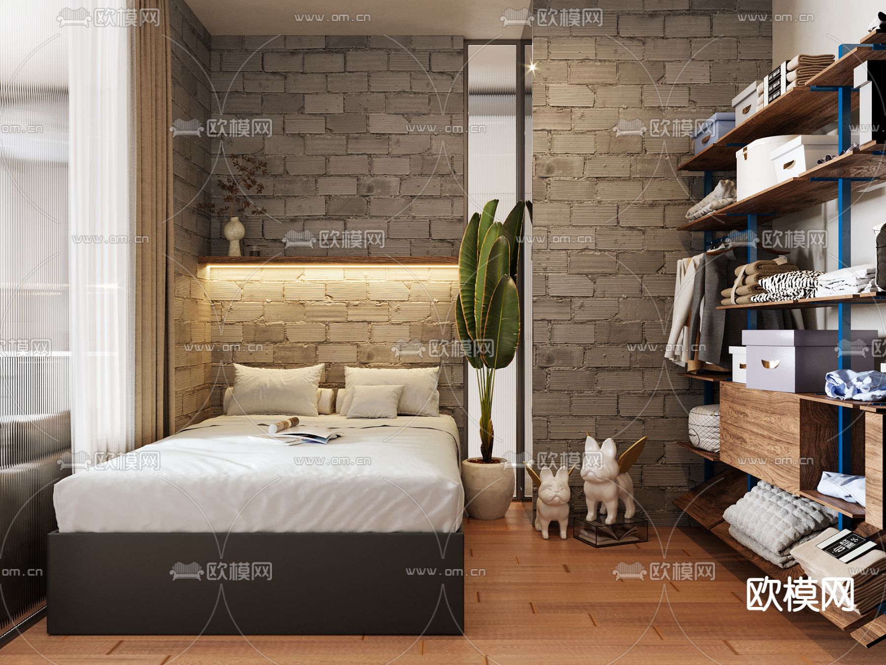 工业风卧室3d模型下载