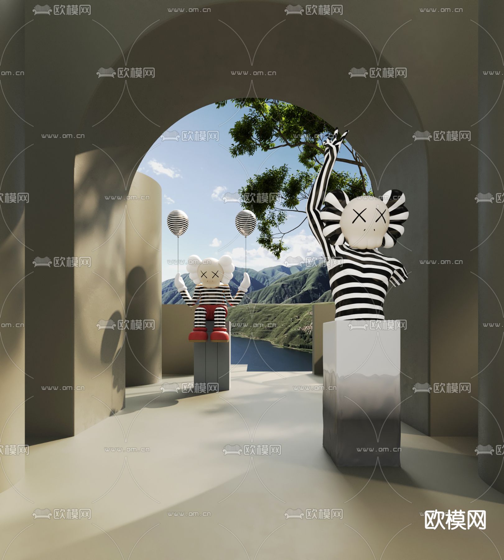 现代KAWS潮玩雕塑摆件3d模型下载