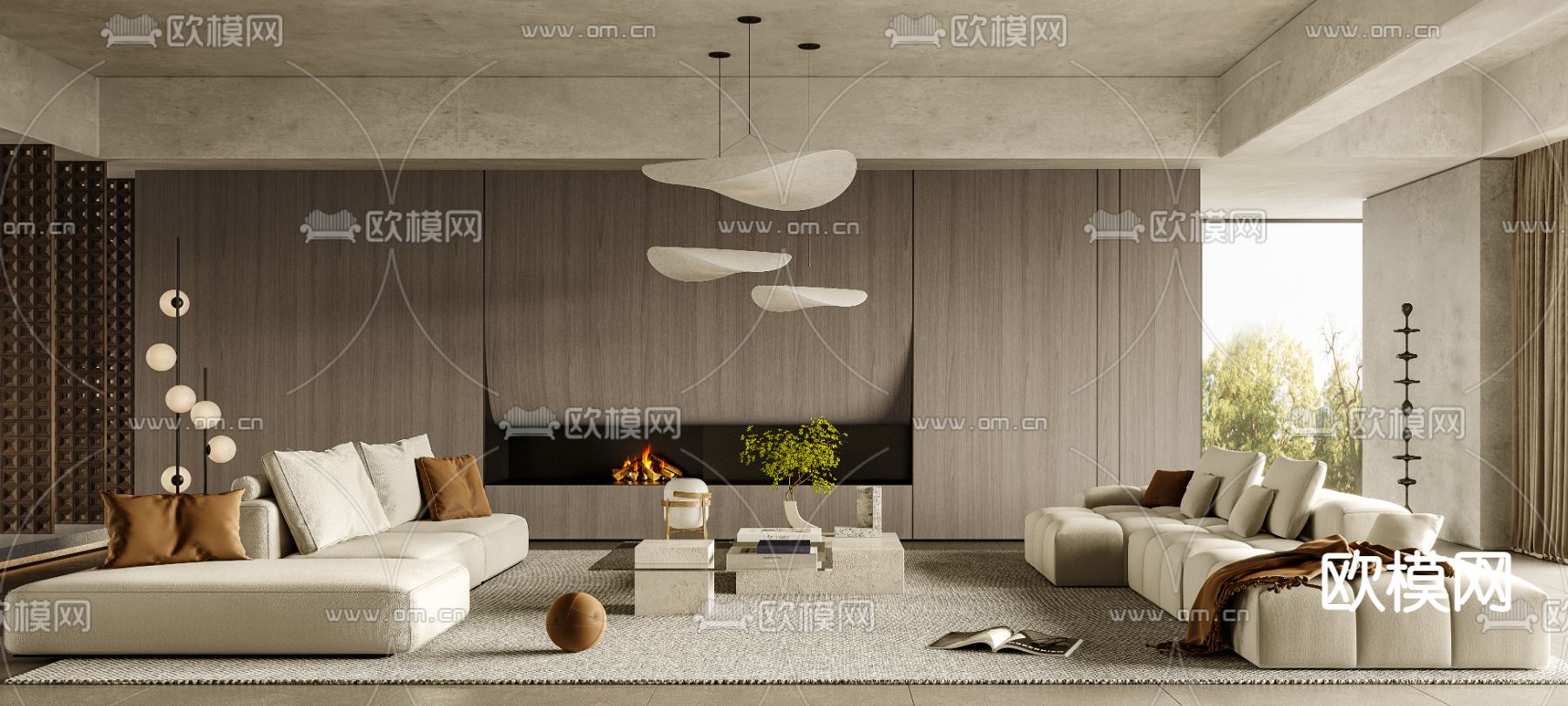 侘寂风布艺沙发组合3d模型下载（渲染图4）