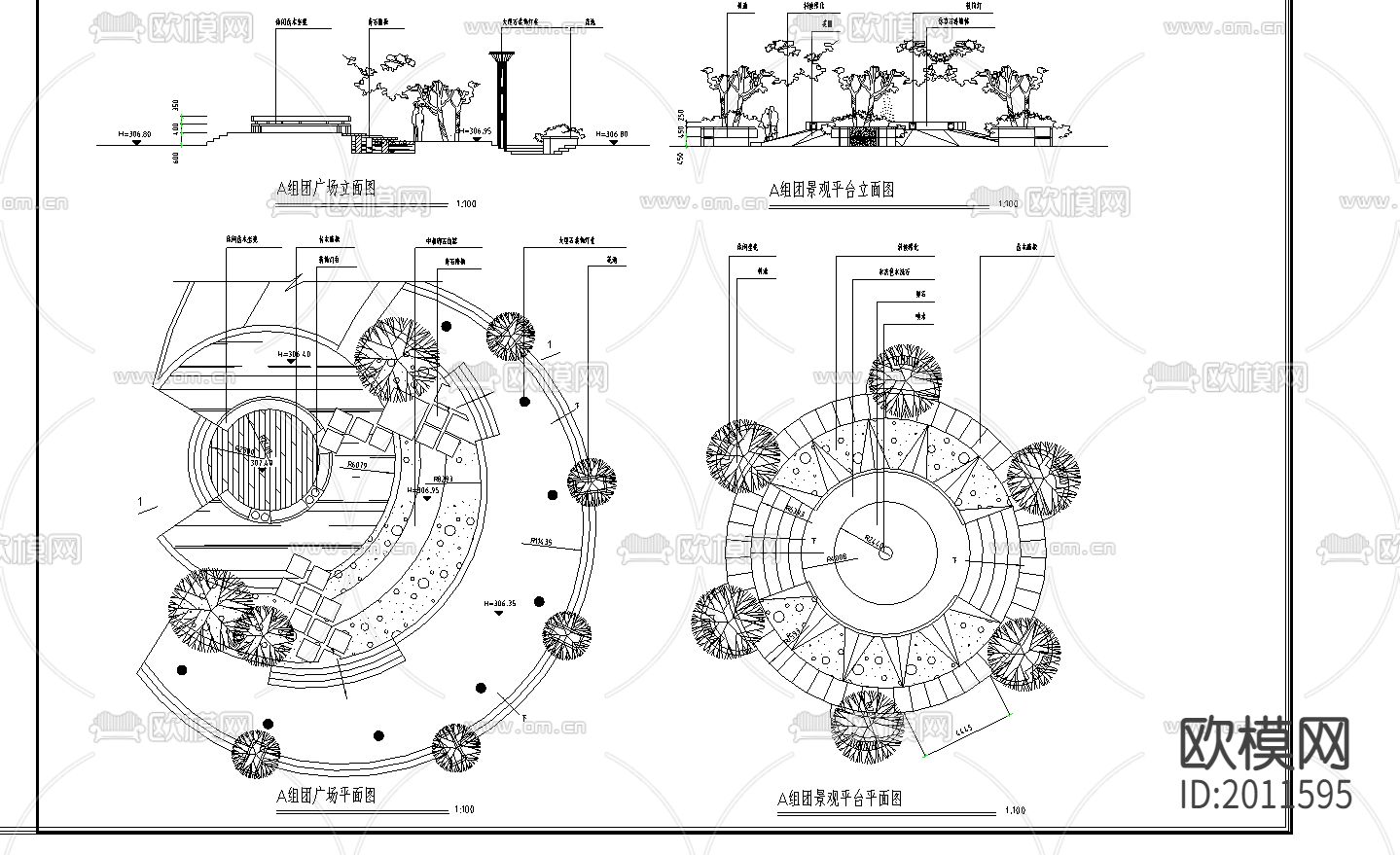 小区绿化规划图CAD施工图下载（渲染图1）
