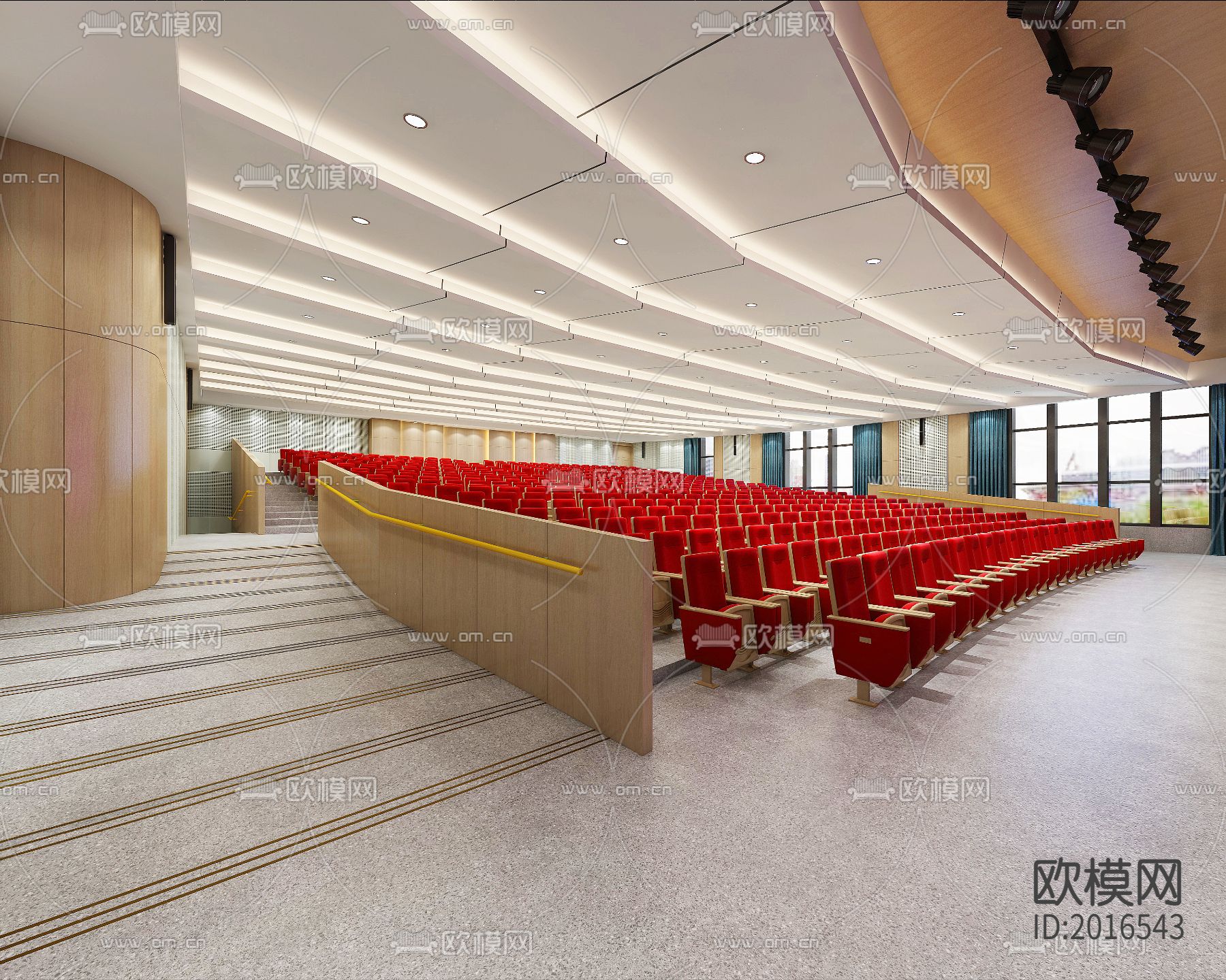 学校阶梯教室礼堂cad施工图下载（渲染图8）