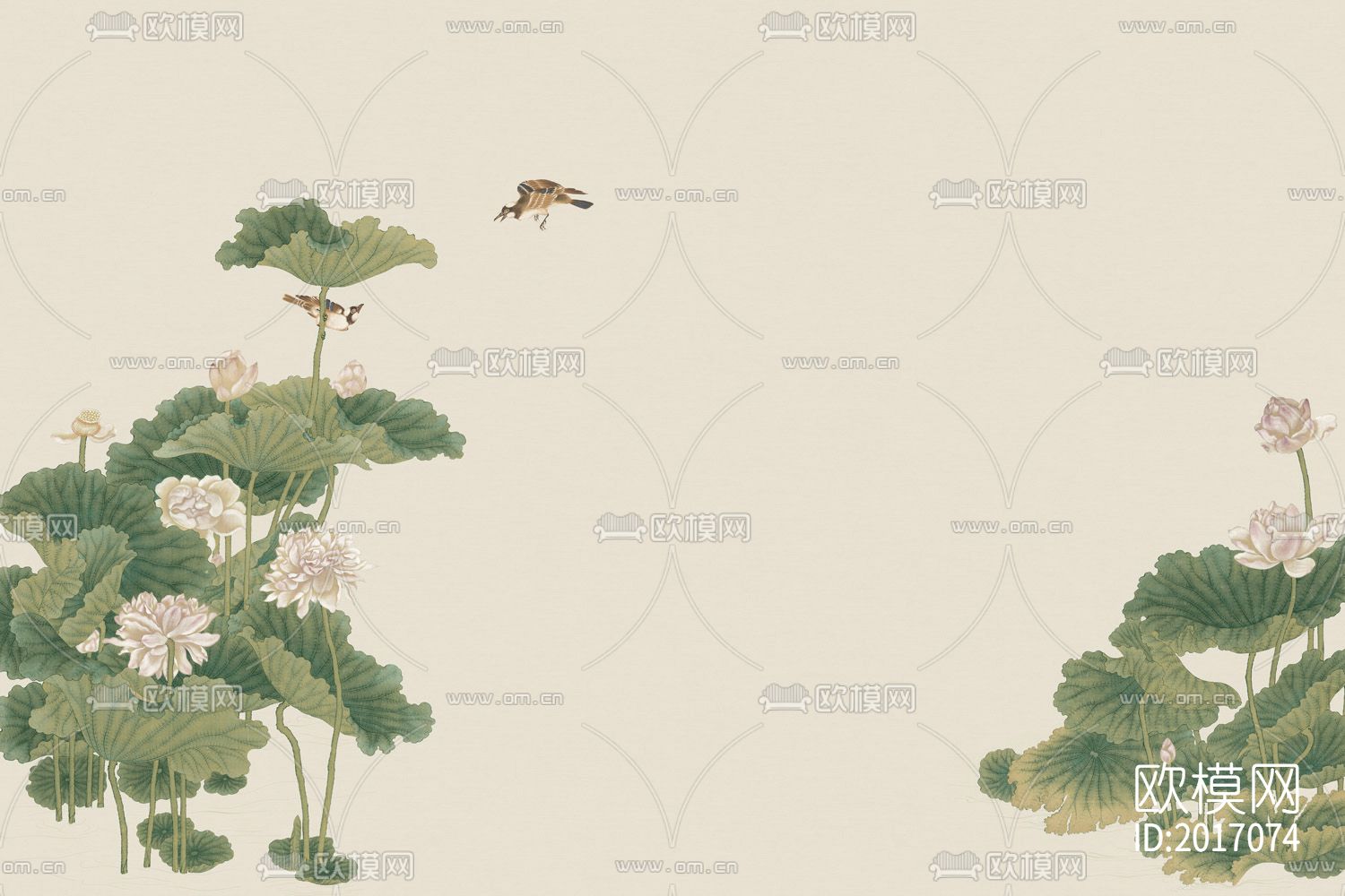 新中式荷花莲花壁纸下载（渲染图1）