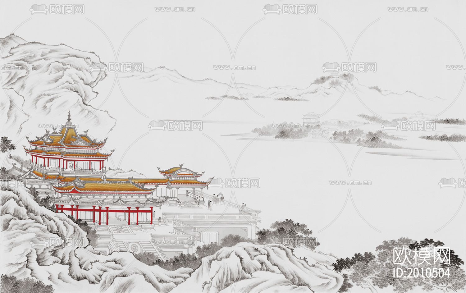 中式山水壁纸下载（渲染图1）