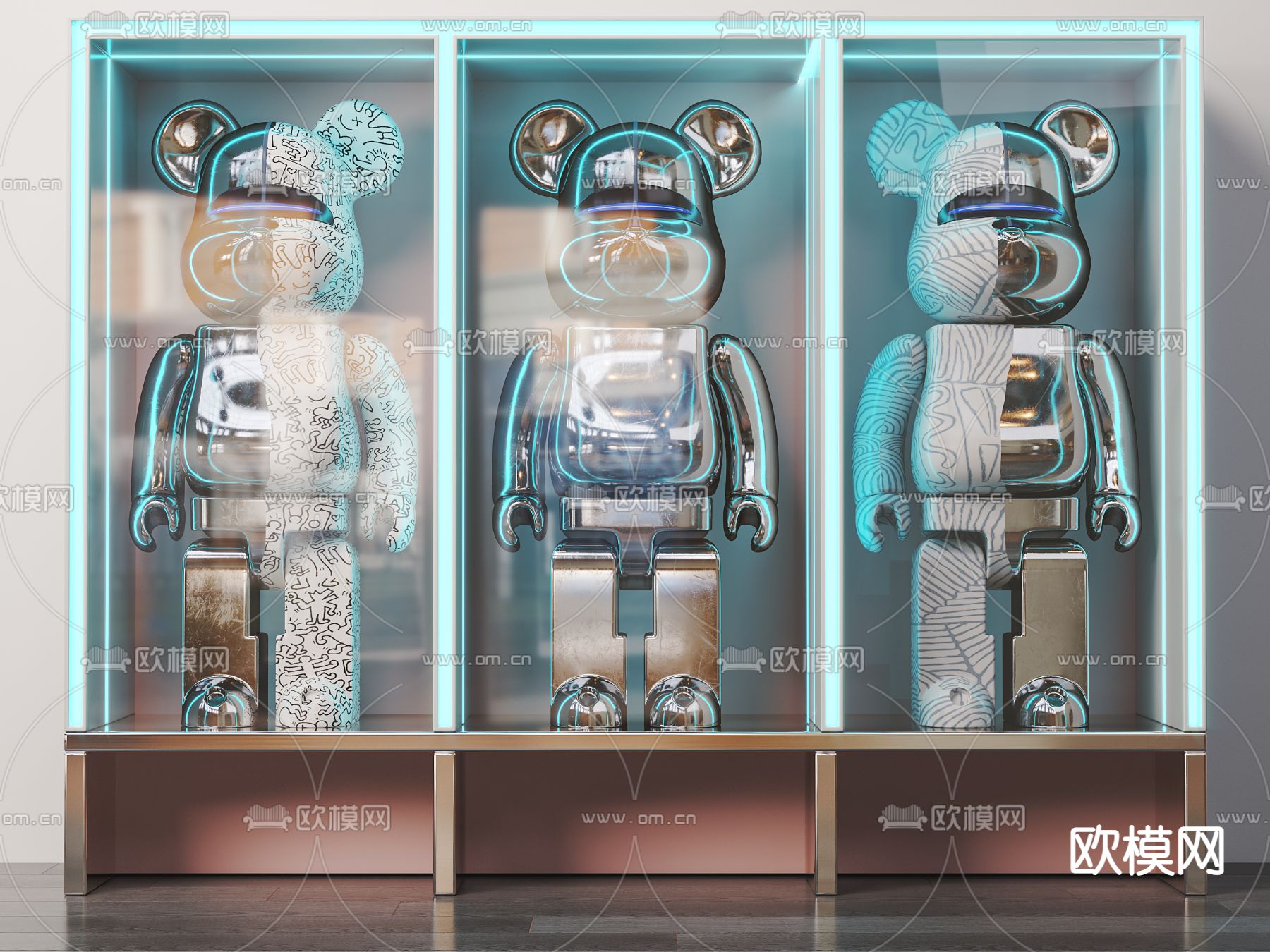 现代暴力熊潮玩摆件3d模型