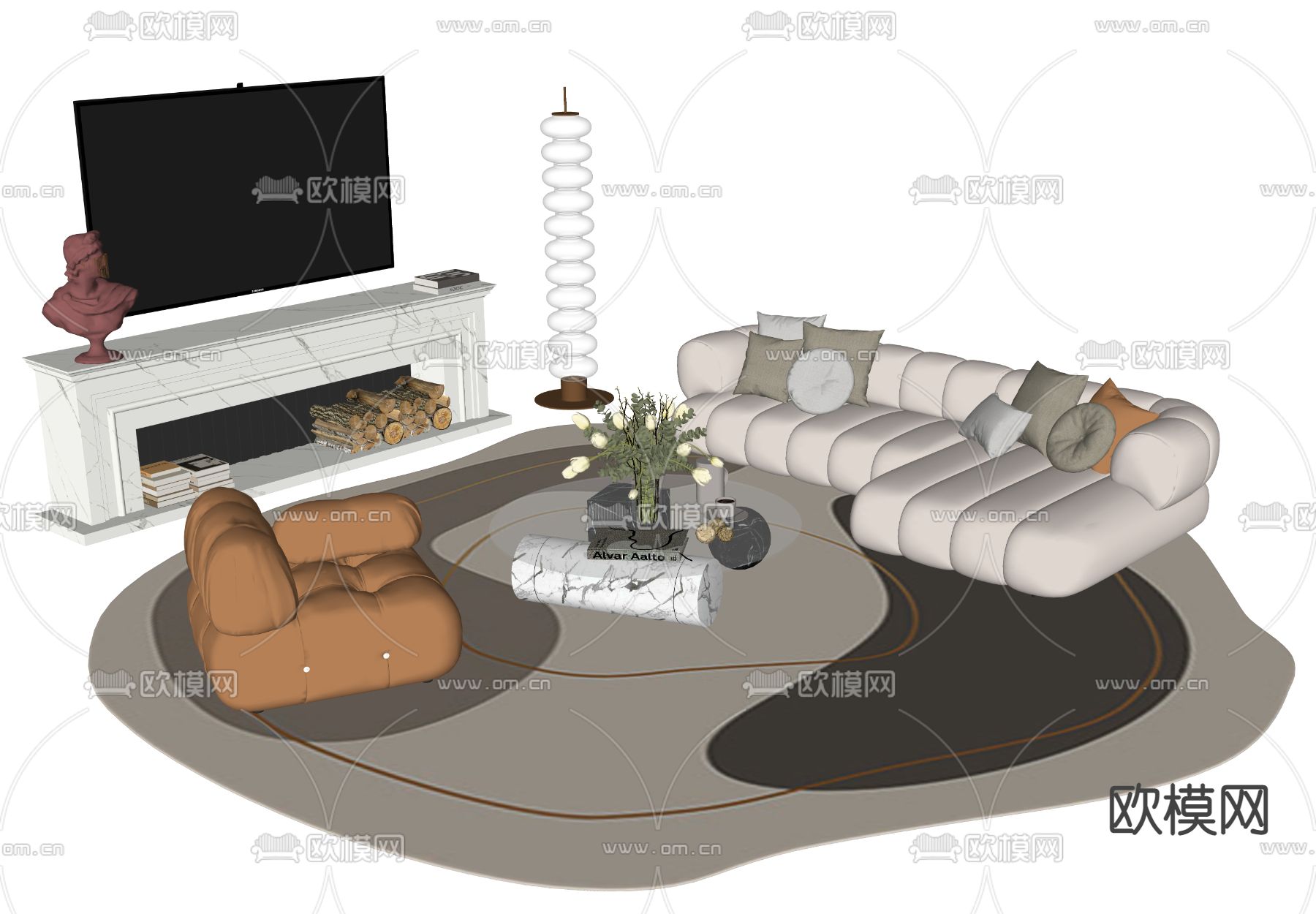 现代布艺组合沙发su模型下载