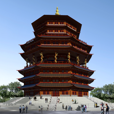  中式古建阁楼su模型 