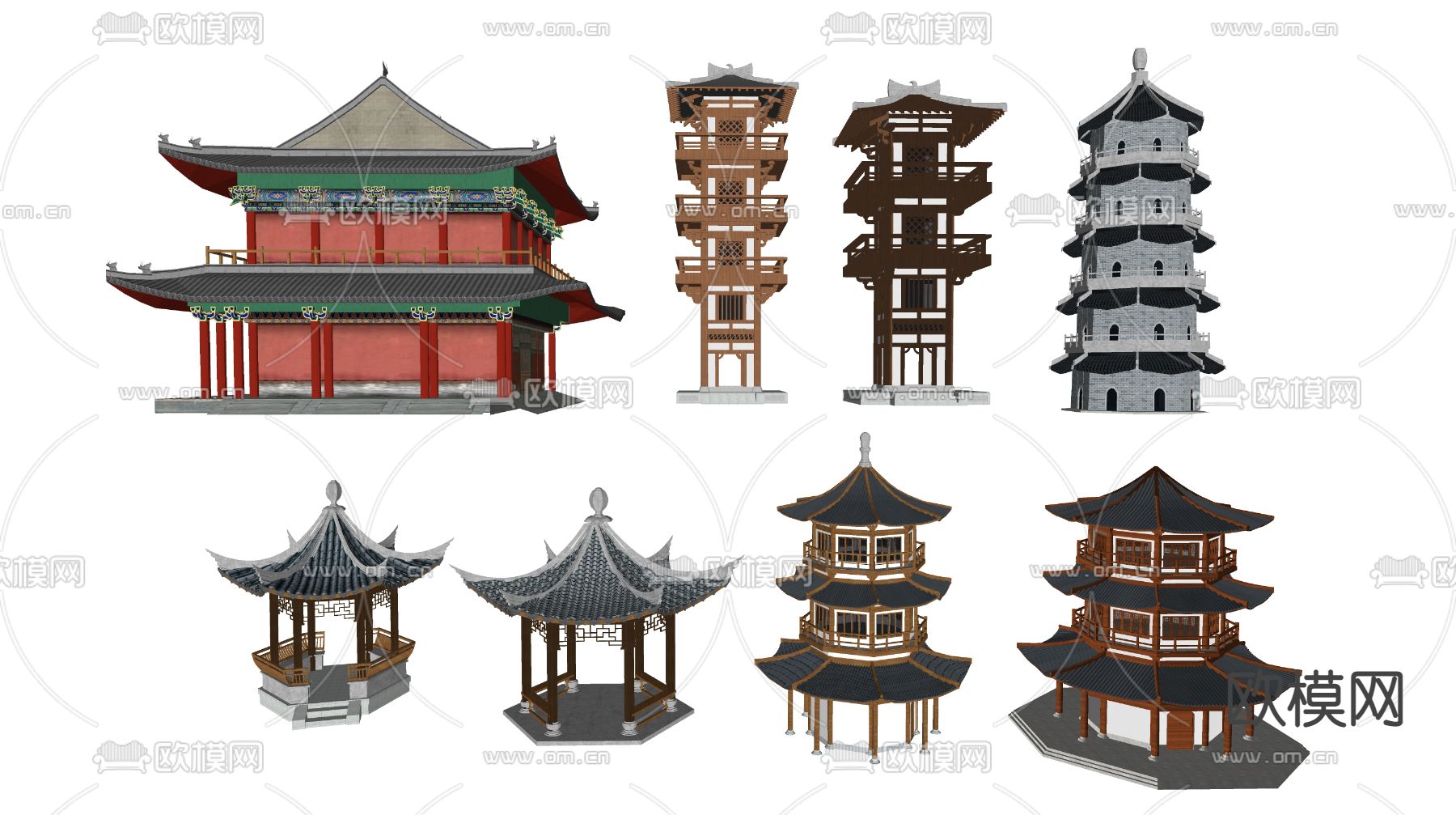 中式古建塔楼su模型