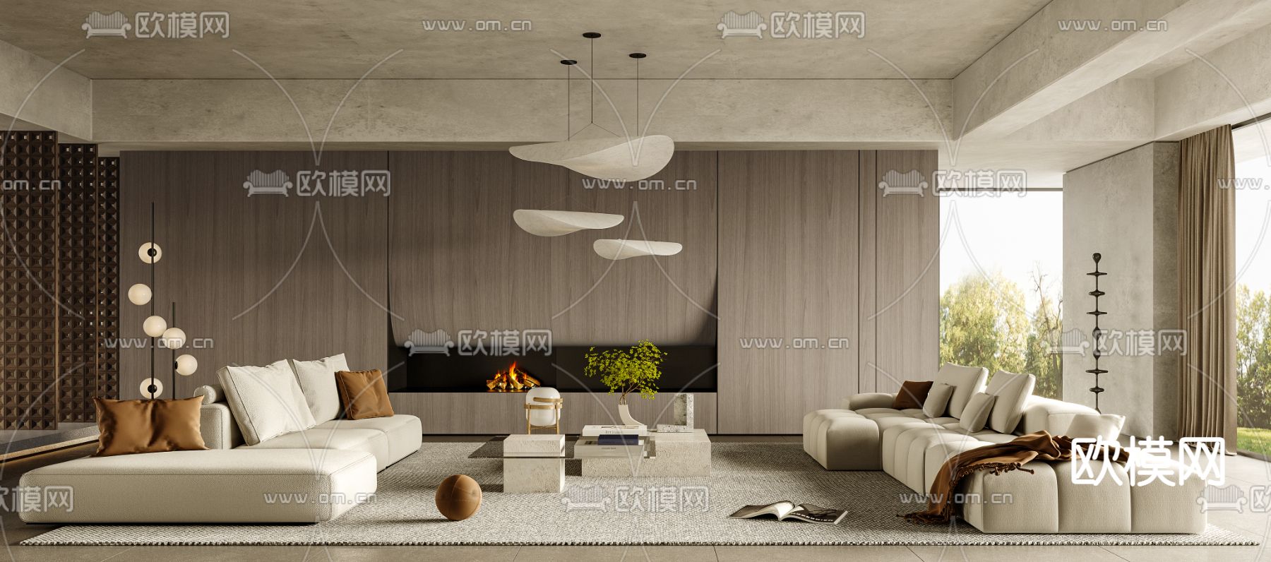 侘寂风布艺沙发组合3d模型下载（渲染图1）