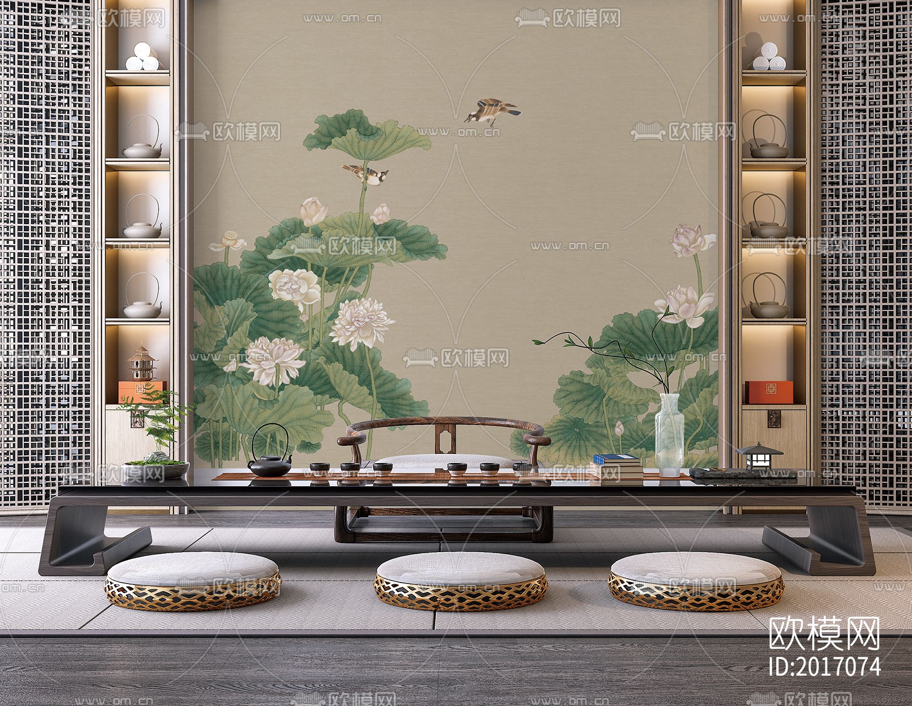 新中式荷花莲花壁纸下载（渲染图6）