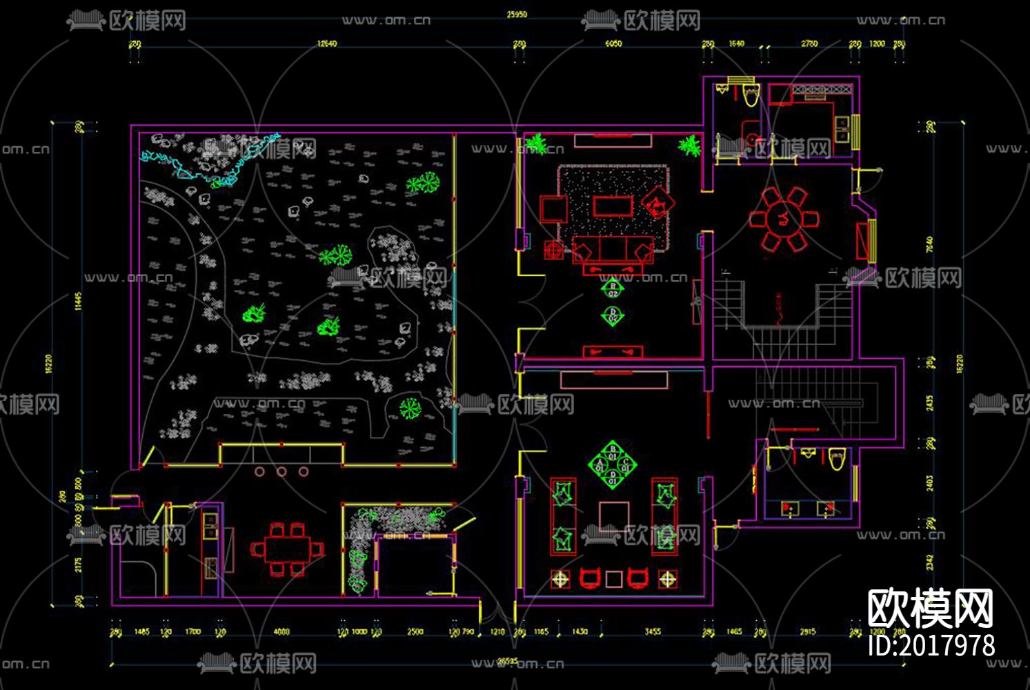 中式家装cad施工图下载（渲染图5）