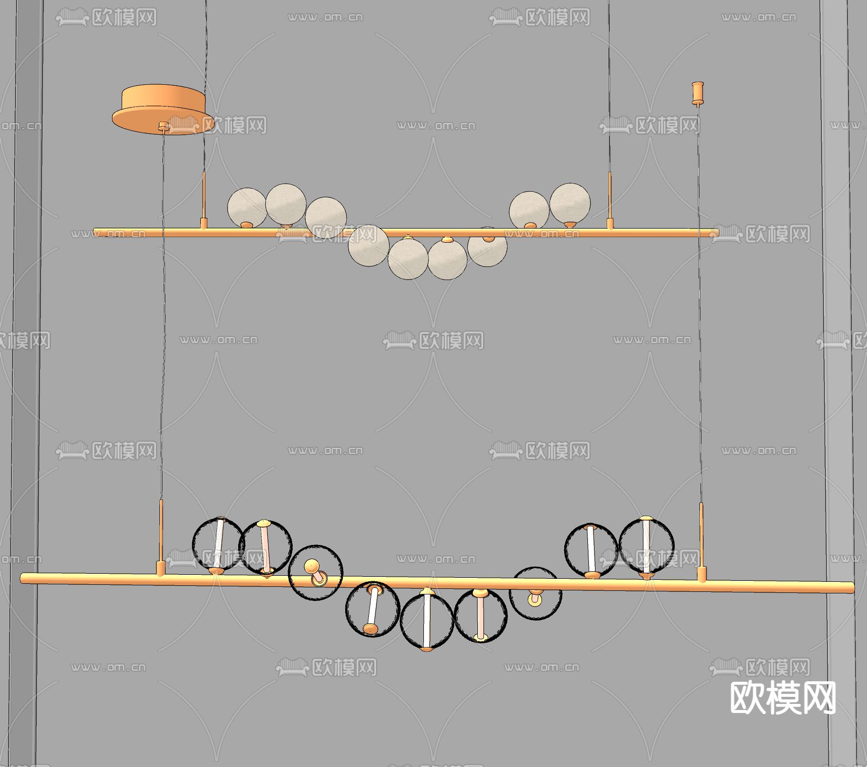 现代轻奢吊灯su模型下载（渲染图2）