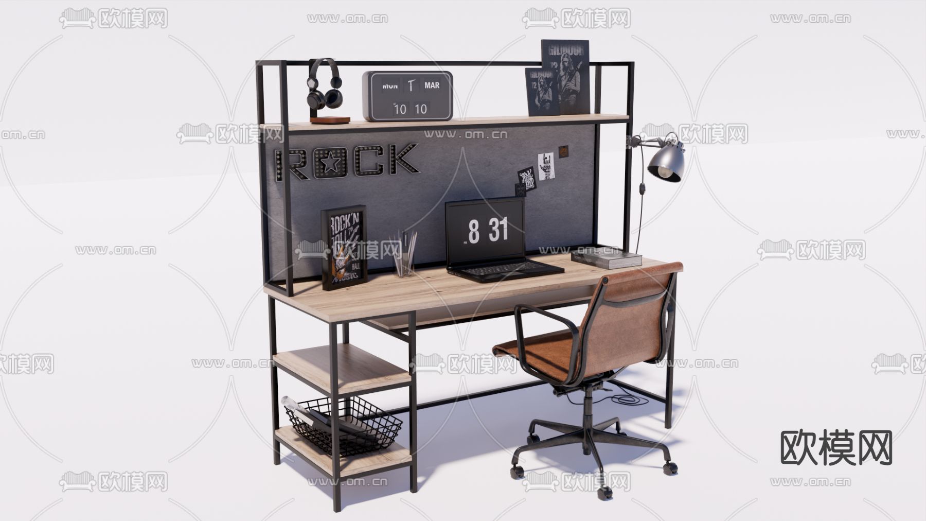 工业风书桌椅su模型下载（渲染图1）