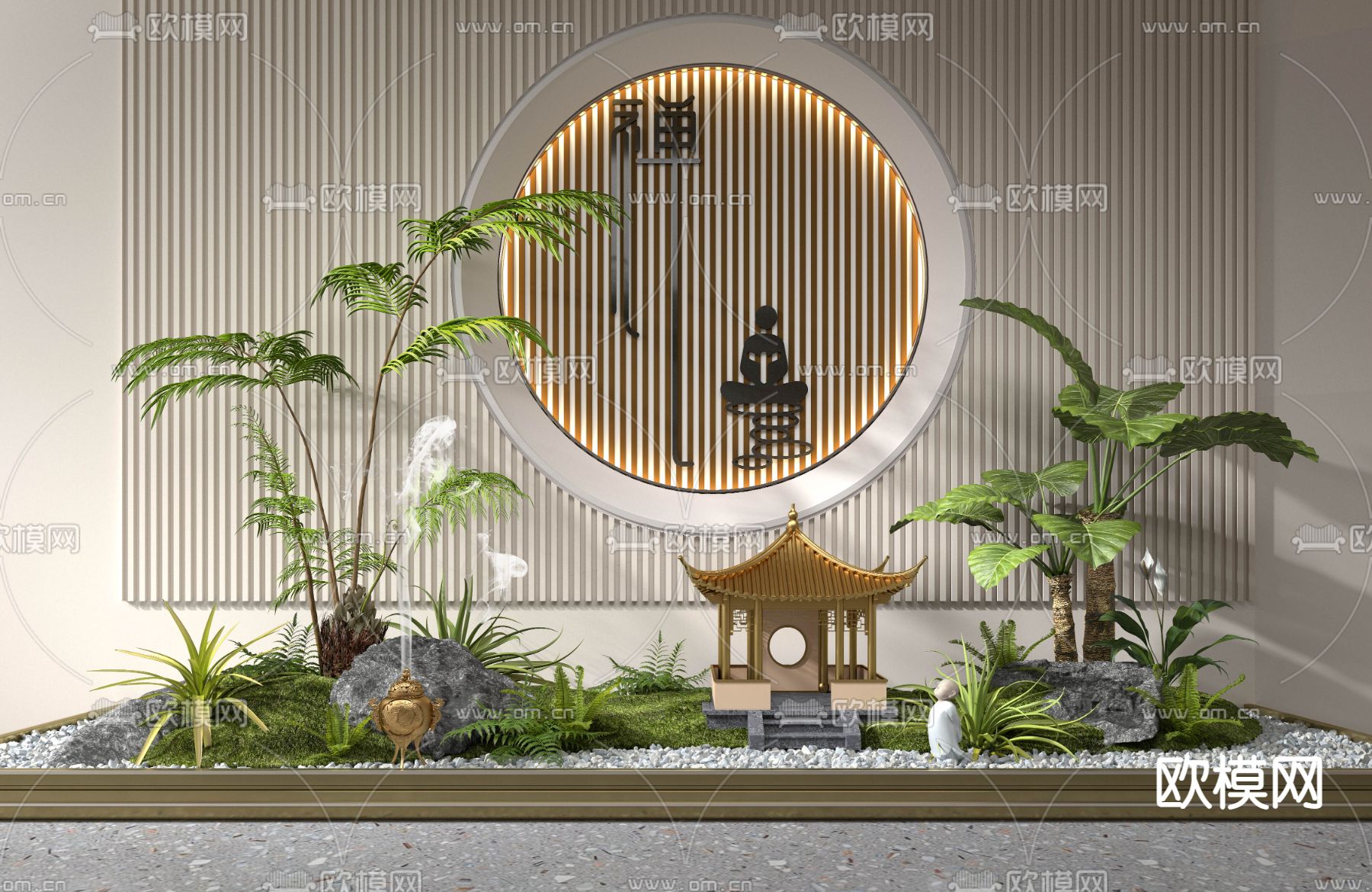 新中式室内枯山水景观小品3d模型下载