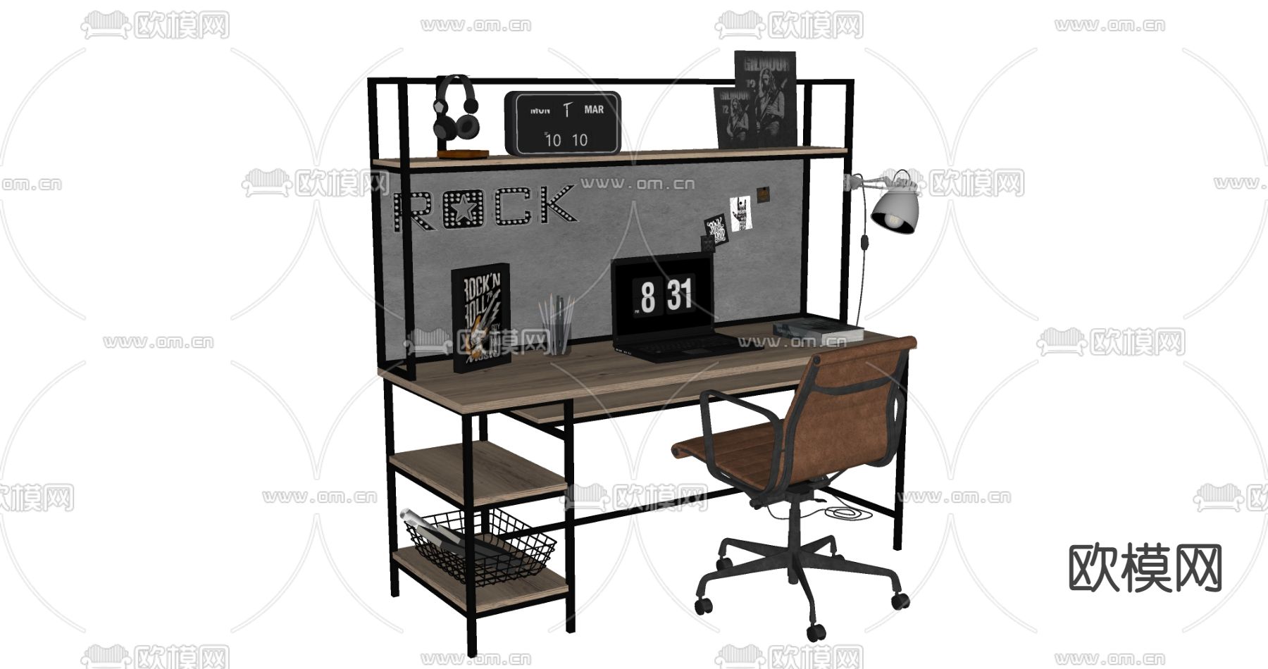 工业风书桌椅su模型下载（渲染图2）