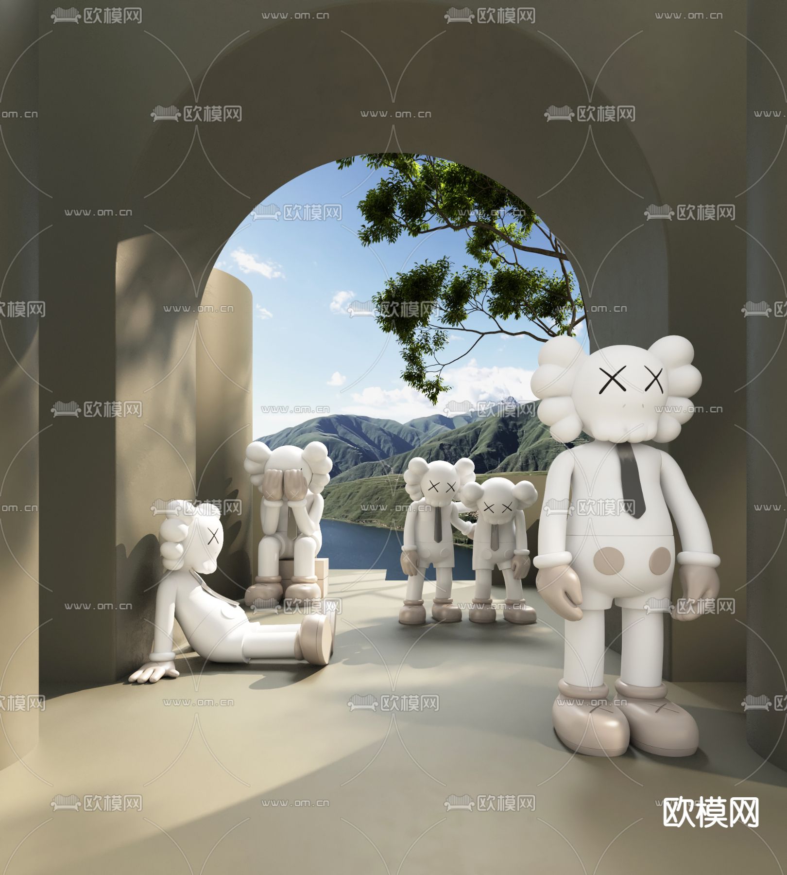 现代KAWS潮玩雕塑摆件3d模型