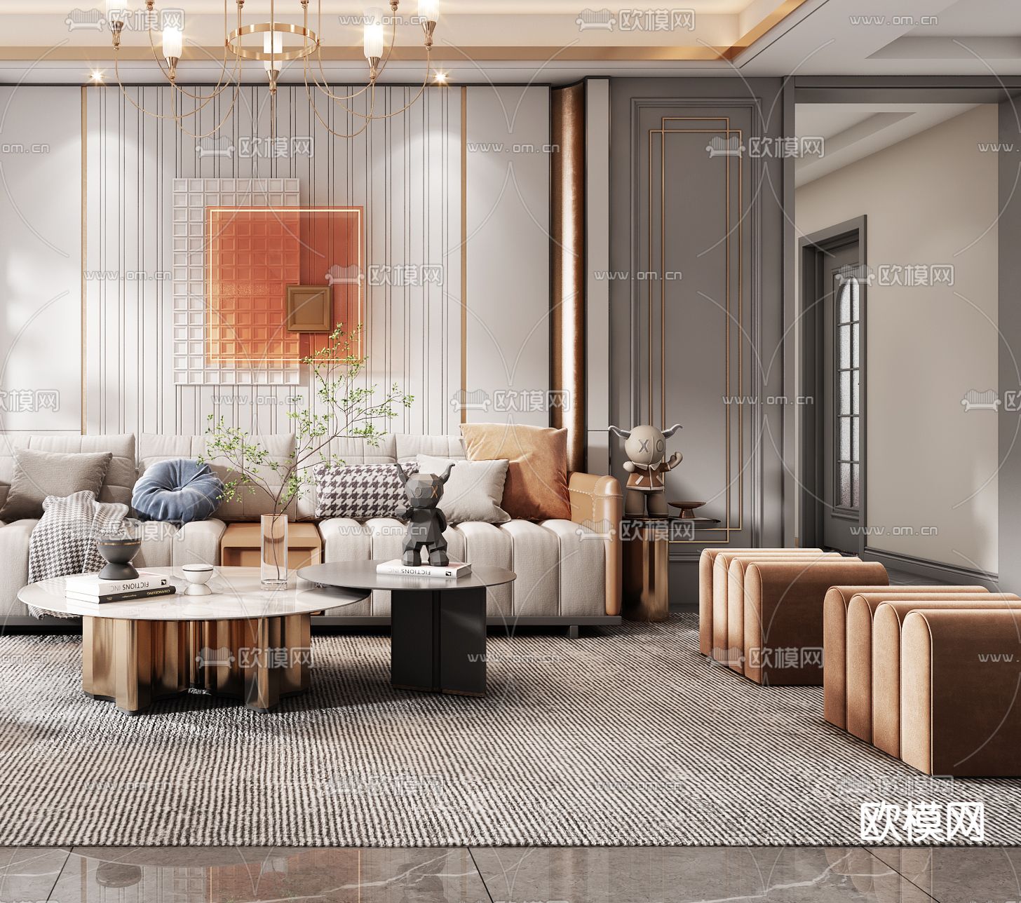 现代轻奢客厅3d模型下载（渲染图4）