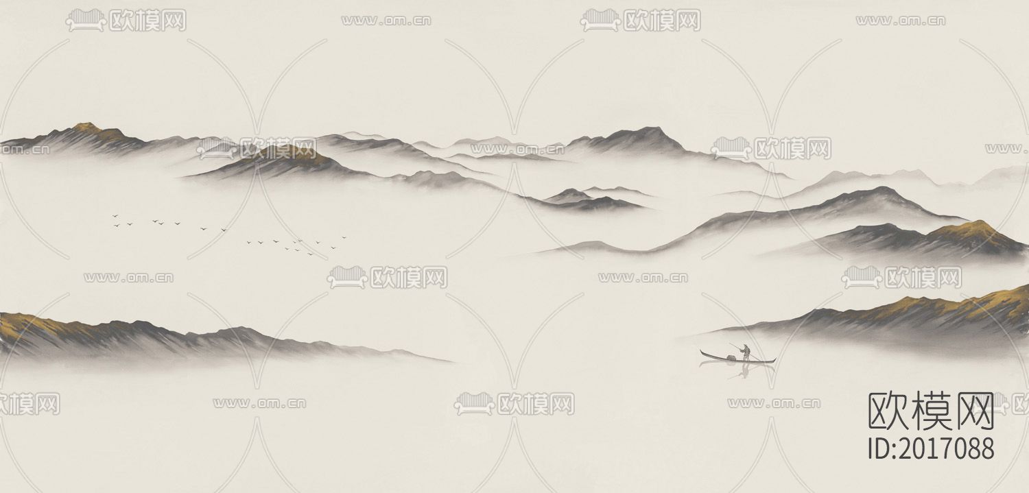 新中式意境山水壁画壁纸下载（渲染图5）