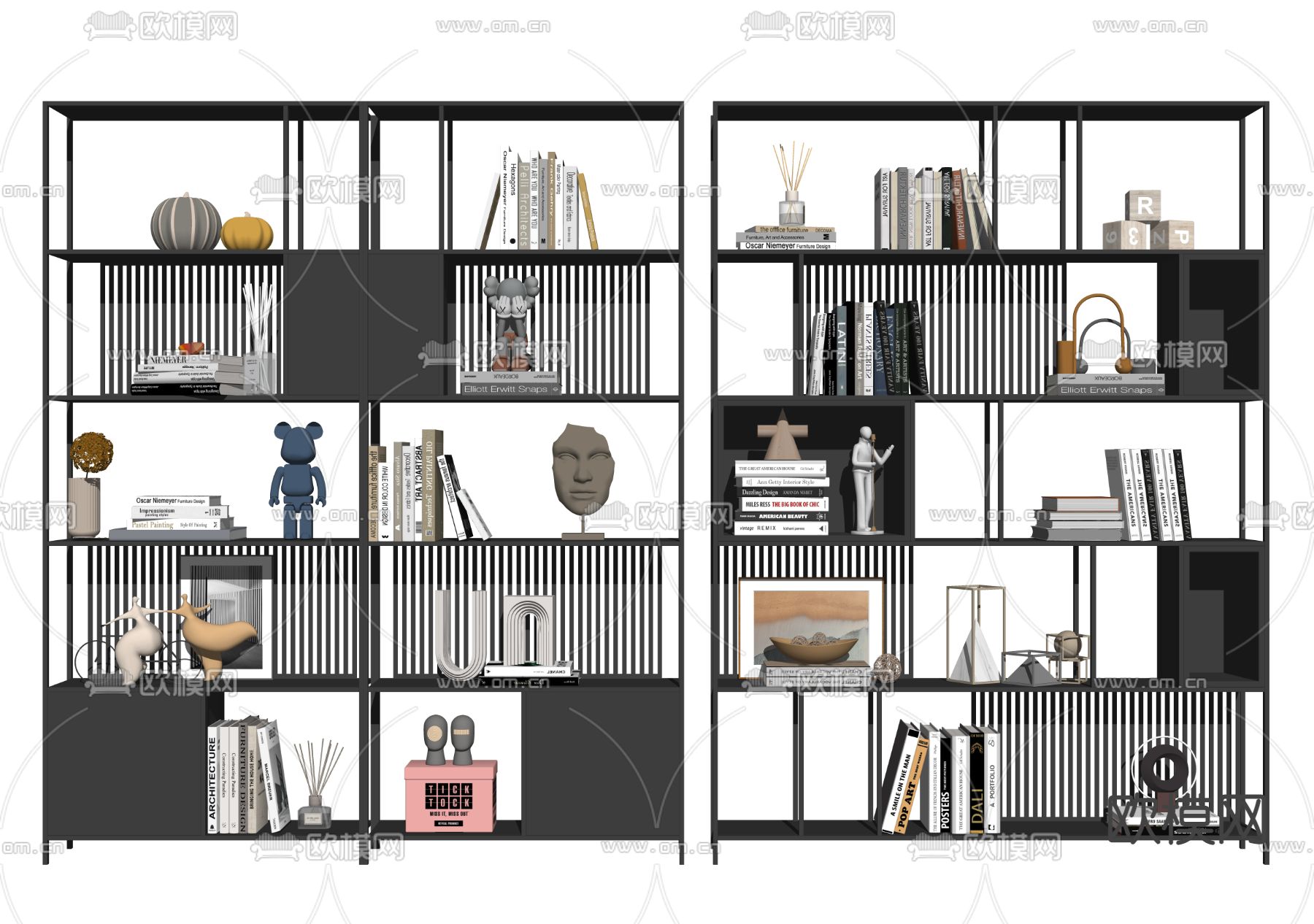 现代书架装饰架su模型下载（渲染图2）