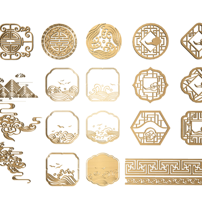  新中式祥云雕花su模型 