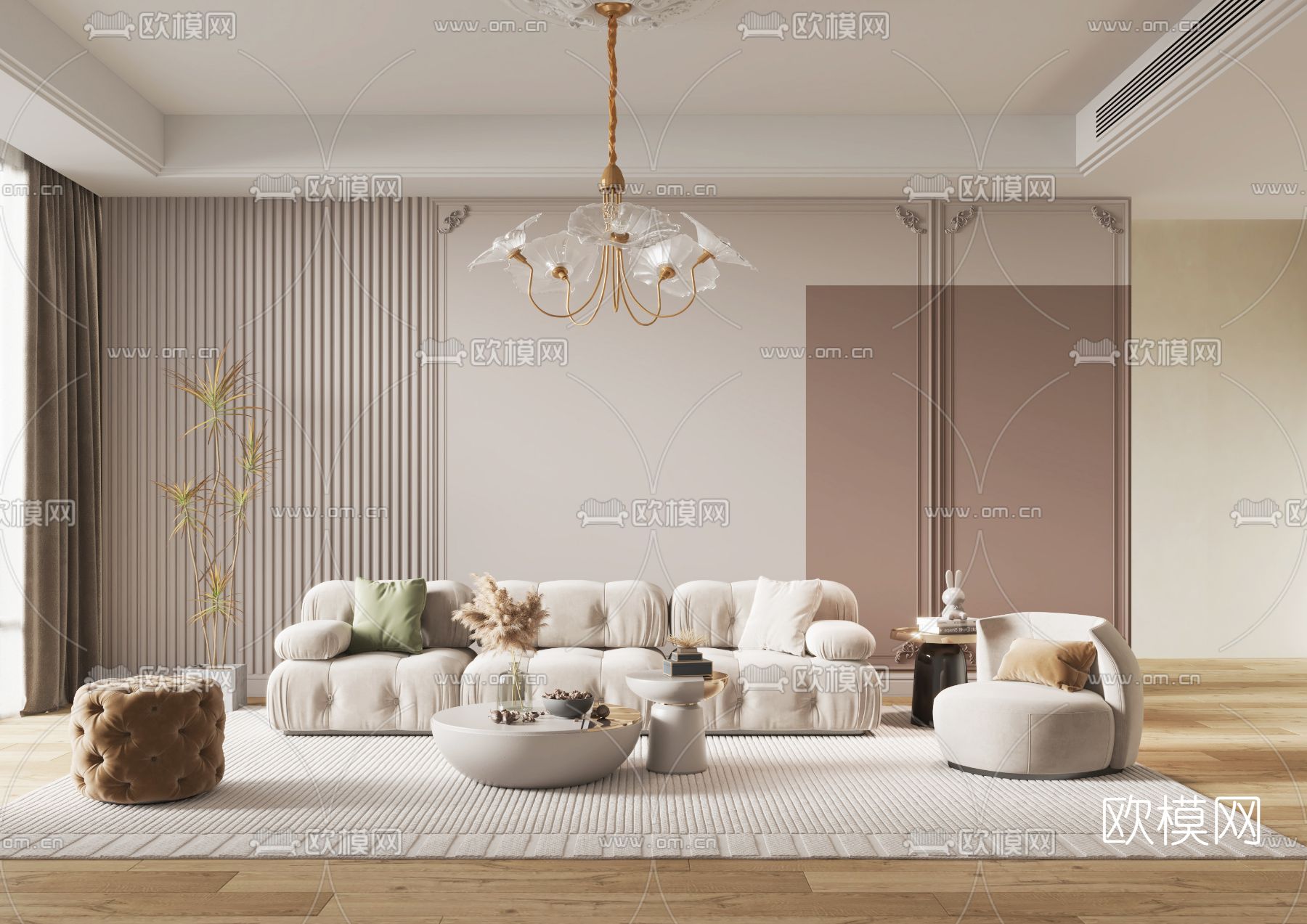 简欧布艺沙发组合3d模型下载