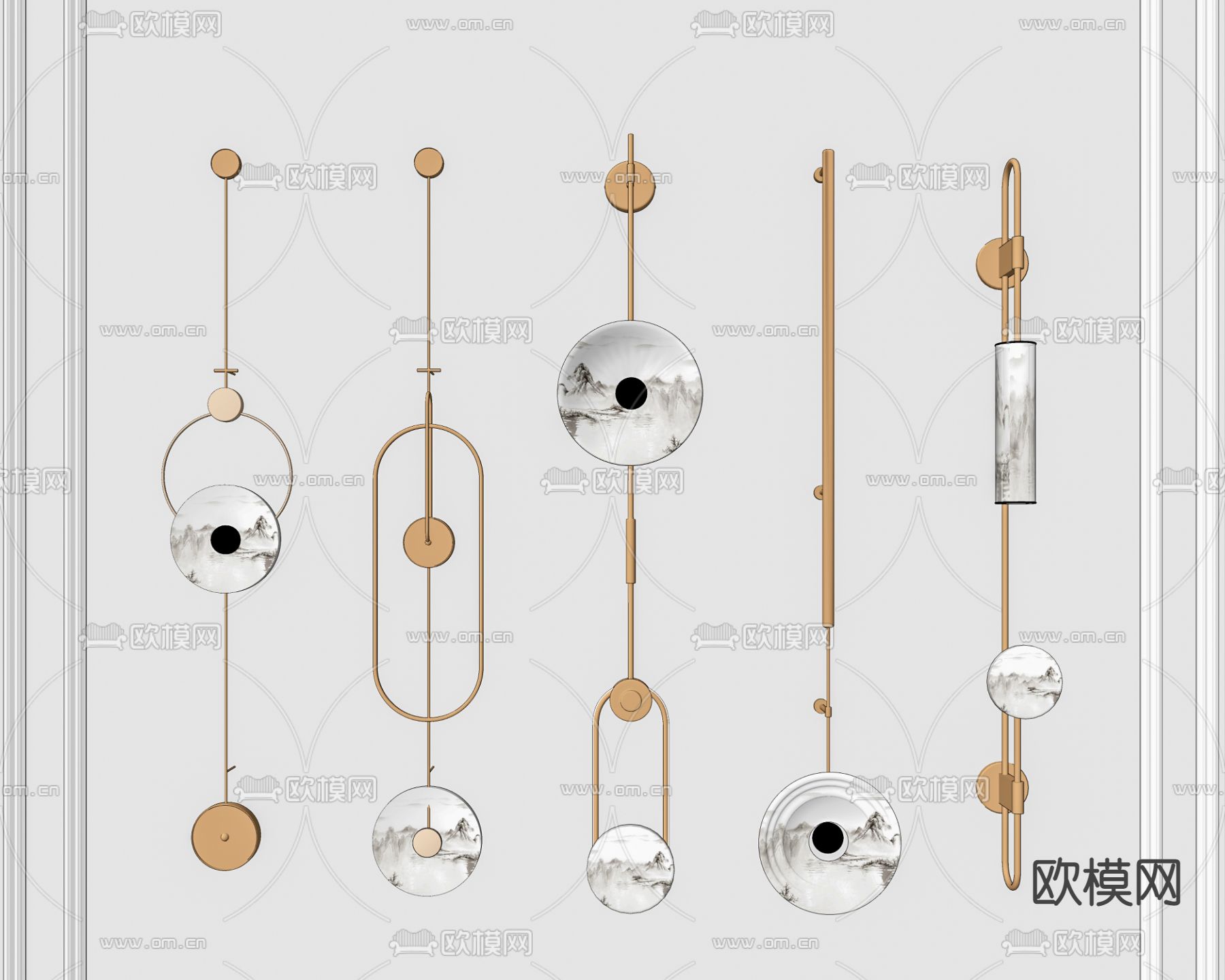 新中式金属壁灯su模型下载（渲染图2）