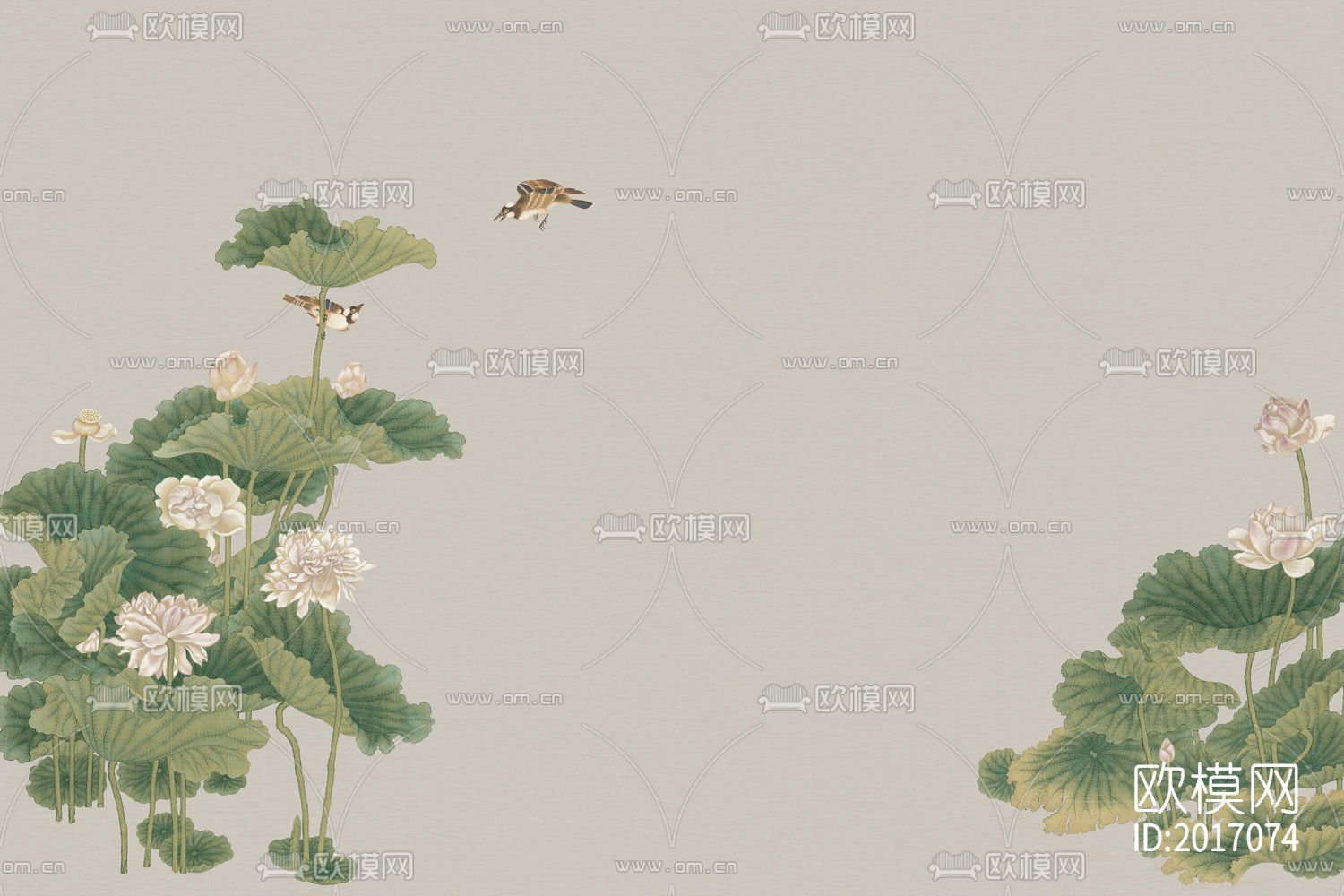 新中式荷花莲花壁纸下载（渲染图2）