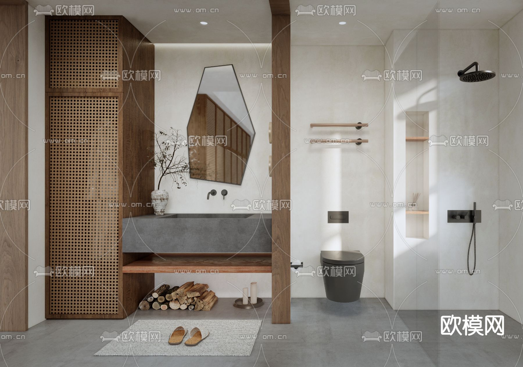 侘寂风浴室卫生间su模型下载（渲染图1）