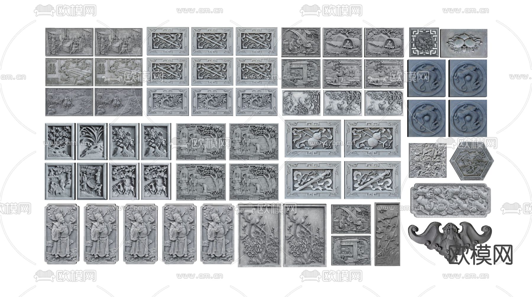中式浮雕su模型下载