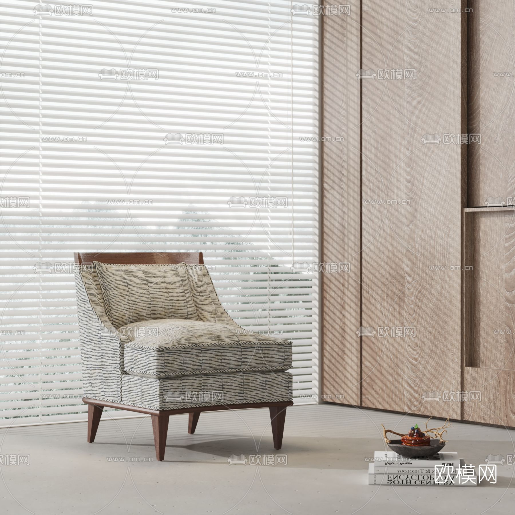 侘寂风布艺单人沙发3d模型下载