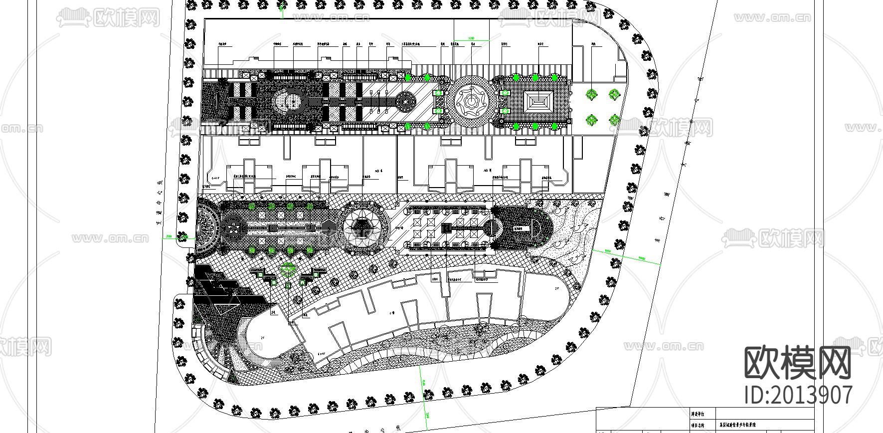 某县城南佳景步行街cad施工图下载（渲染图1）