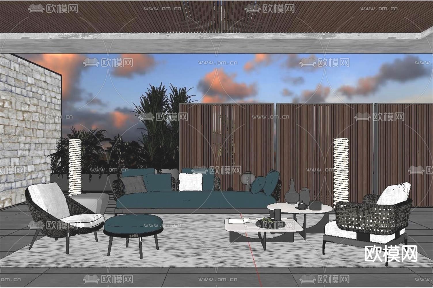 现代户外沙发组合su模型下载（渲染图2）