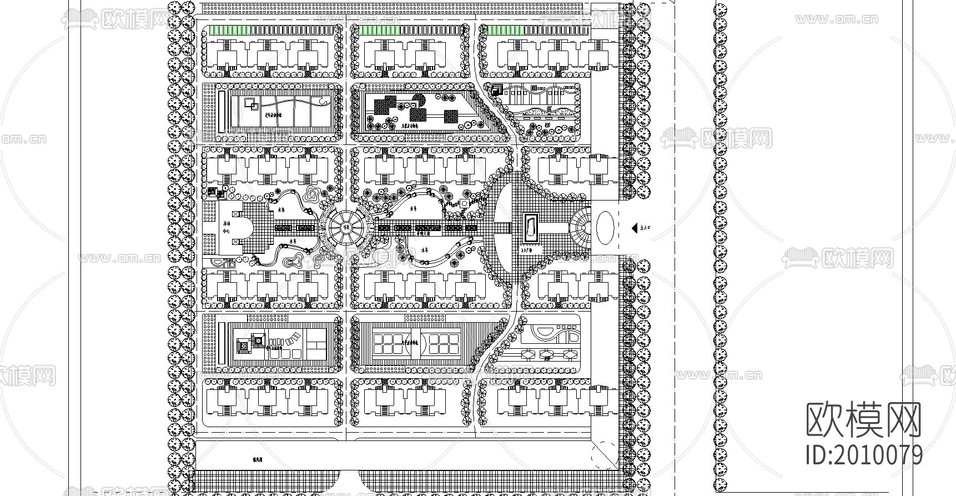 文苑小区平面规划cad施工图下载(渲染图1)